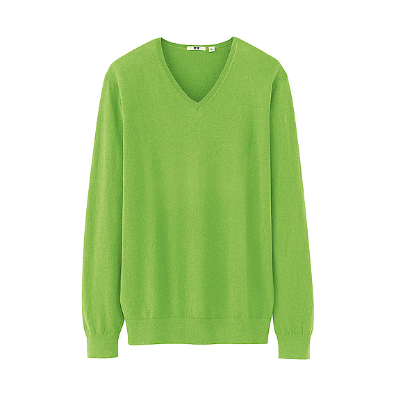 Uniqlo Men Cotton Cashmere V Neck Sweater in Green for Men (light green ...