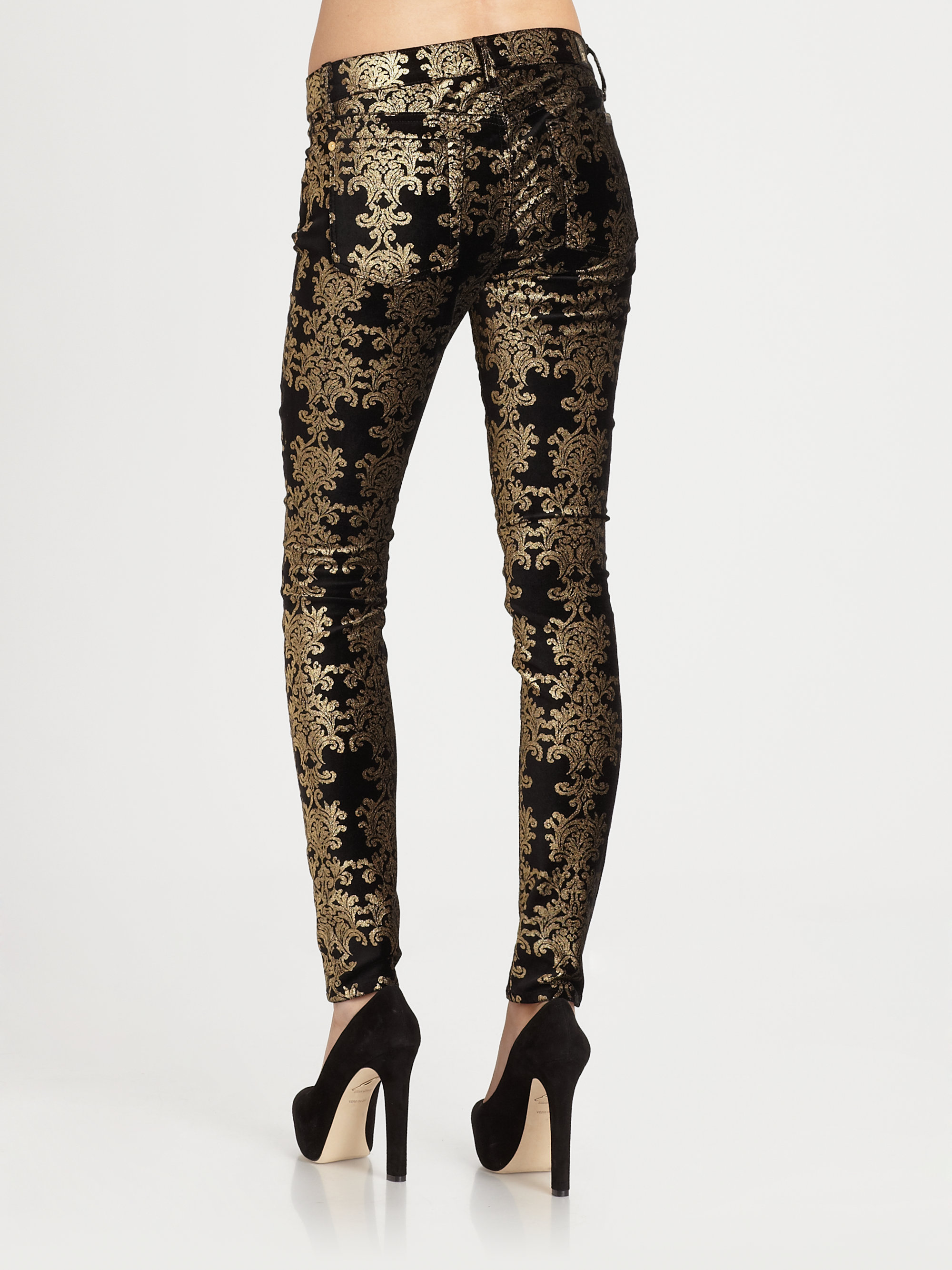 Lyst - 7 For All Mankind The Skinny Velvet Brocade Pants in Black