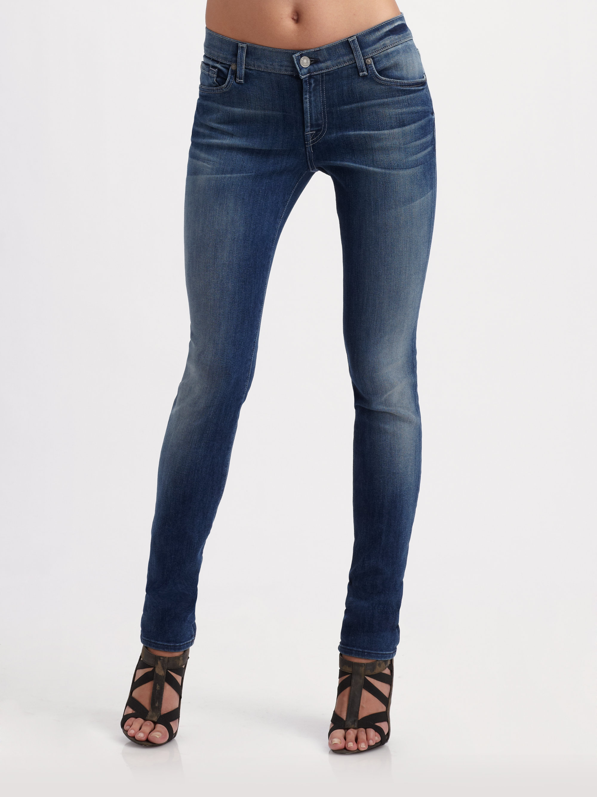 Lyst 7 For All Mankind Roxanne Skinny Jeans In Blue 5617