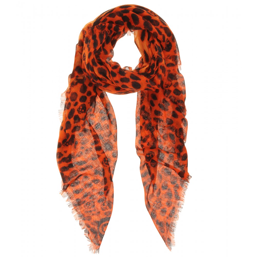 Lyst Alexander McQueen CashmereSilk Skull And Animal Print Scarf in Orange