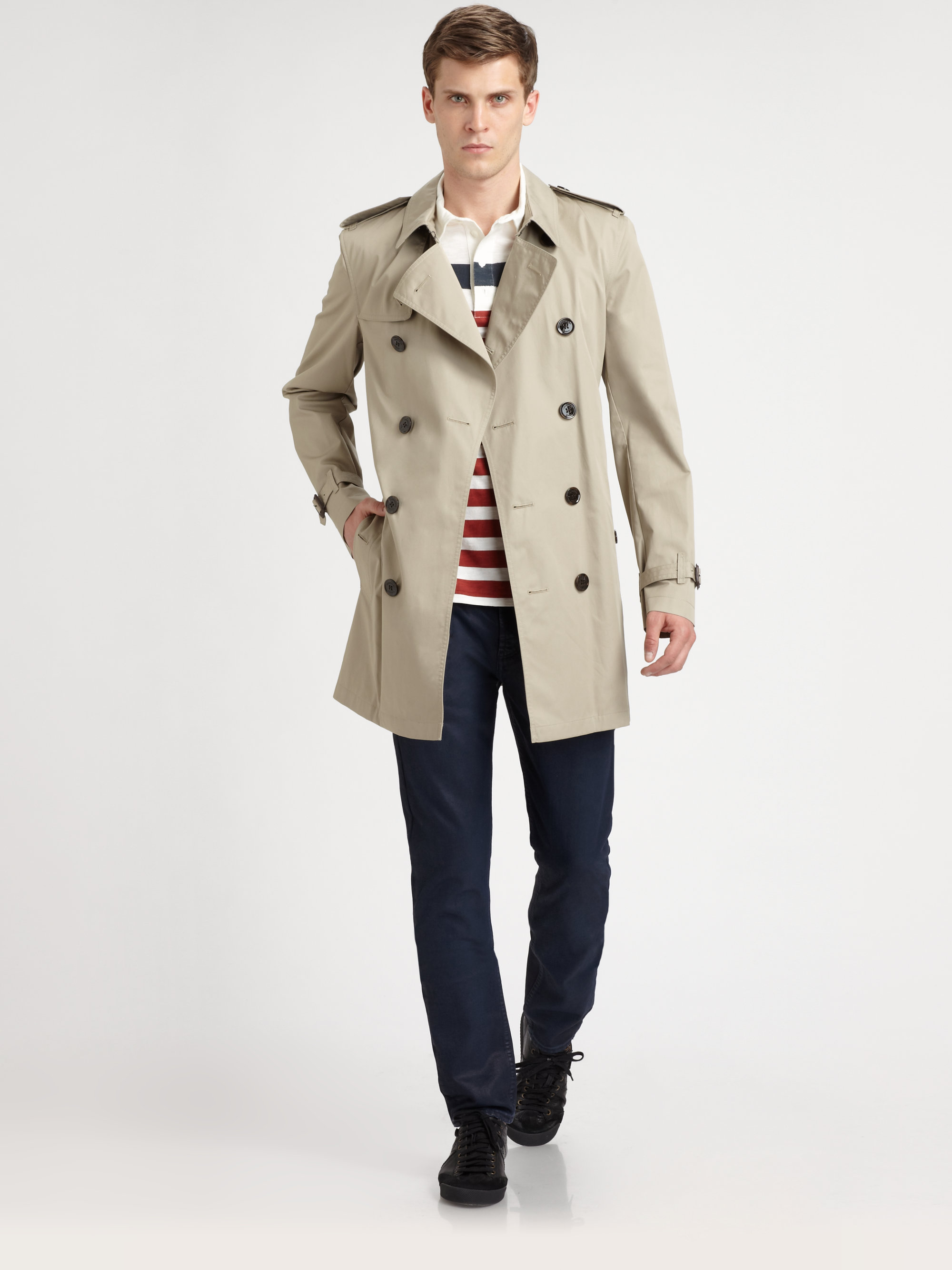 Lyst - Burberry Brit Britton Double Breasted Trench Coat in Natural for Men