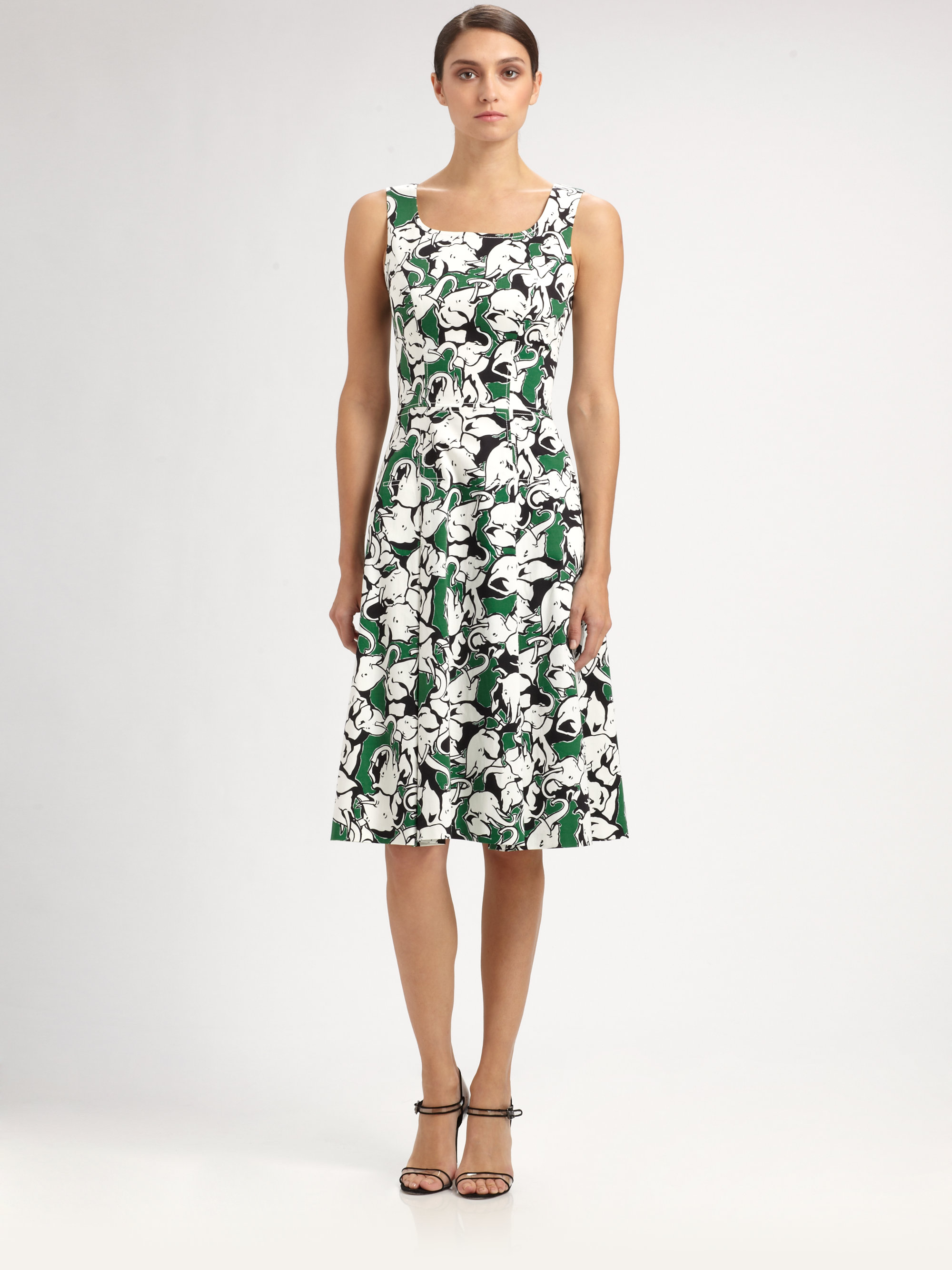 Lyst - Carolina Herrera Elephant Print Dress in Green