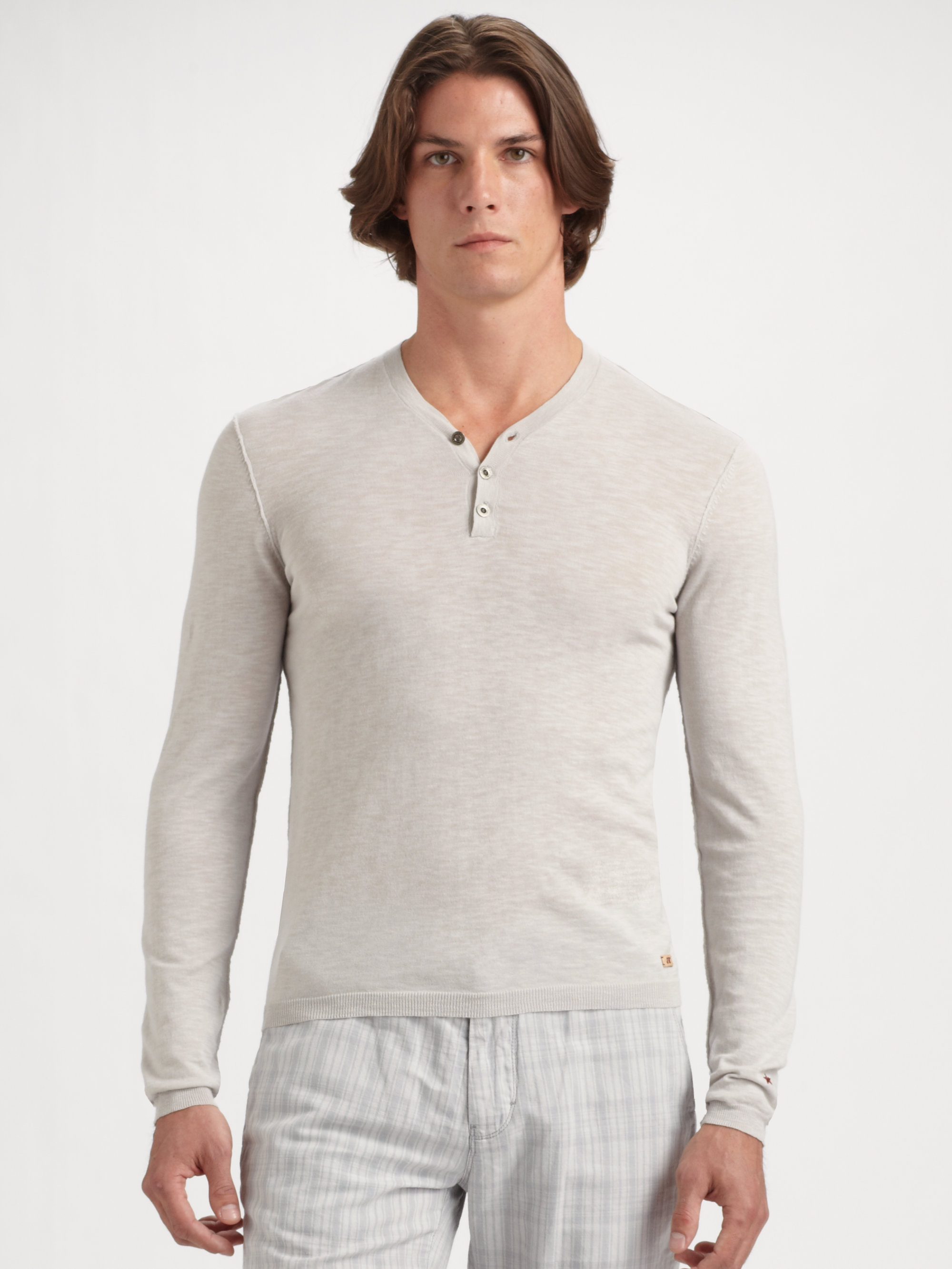 Lyst - Converse Slubbed Linen Henley Sweater in Gray for Men