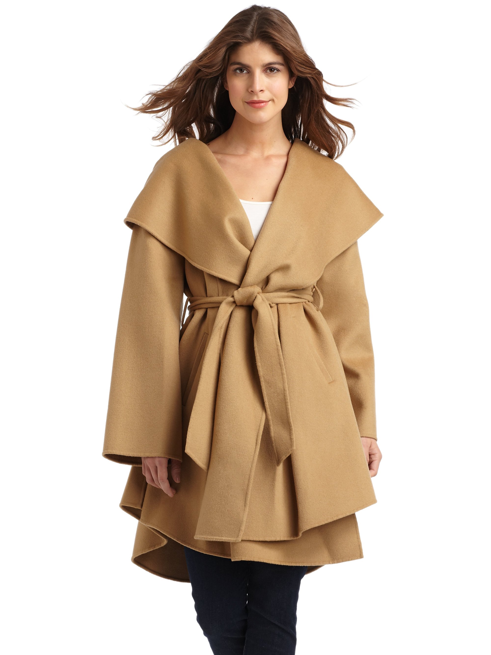 Dawn levy Wool Cashmere Wrap Coat in Brown | Lyst