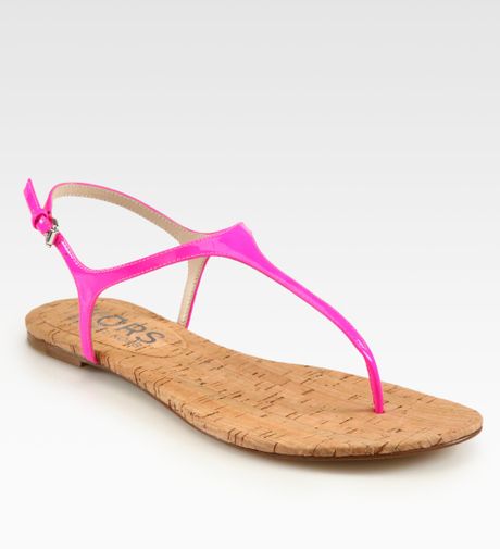 Kors By Michael Kors Joni Patent Leather Tstrap Sandals in Pink (neon ...