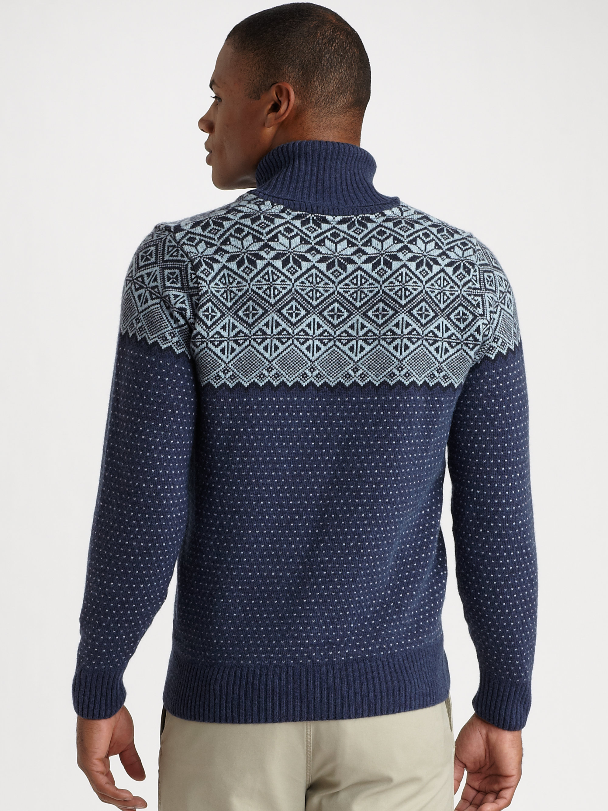 Lacoste Shawlcollar Fair Isle Sweater in Blue for Men | Lyst