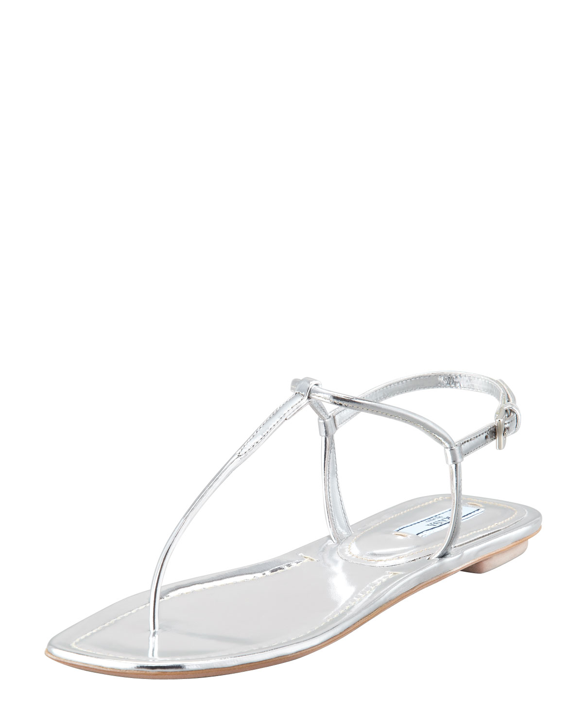 Prada Flat Metallic Leather Thong Sandal Silve in Silver | Lyst
