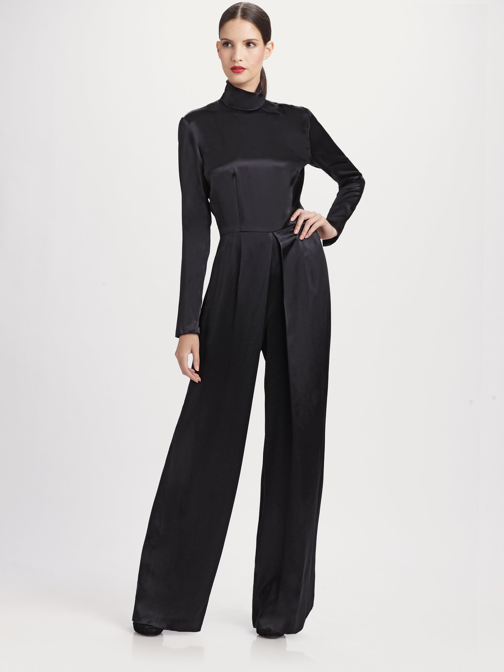 Lyst - Ralph Lauren Collection Satin Vivian Jumpsuit in Black