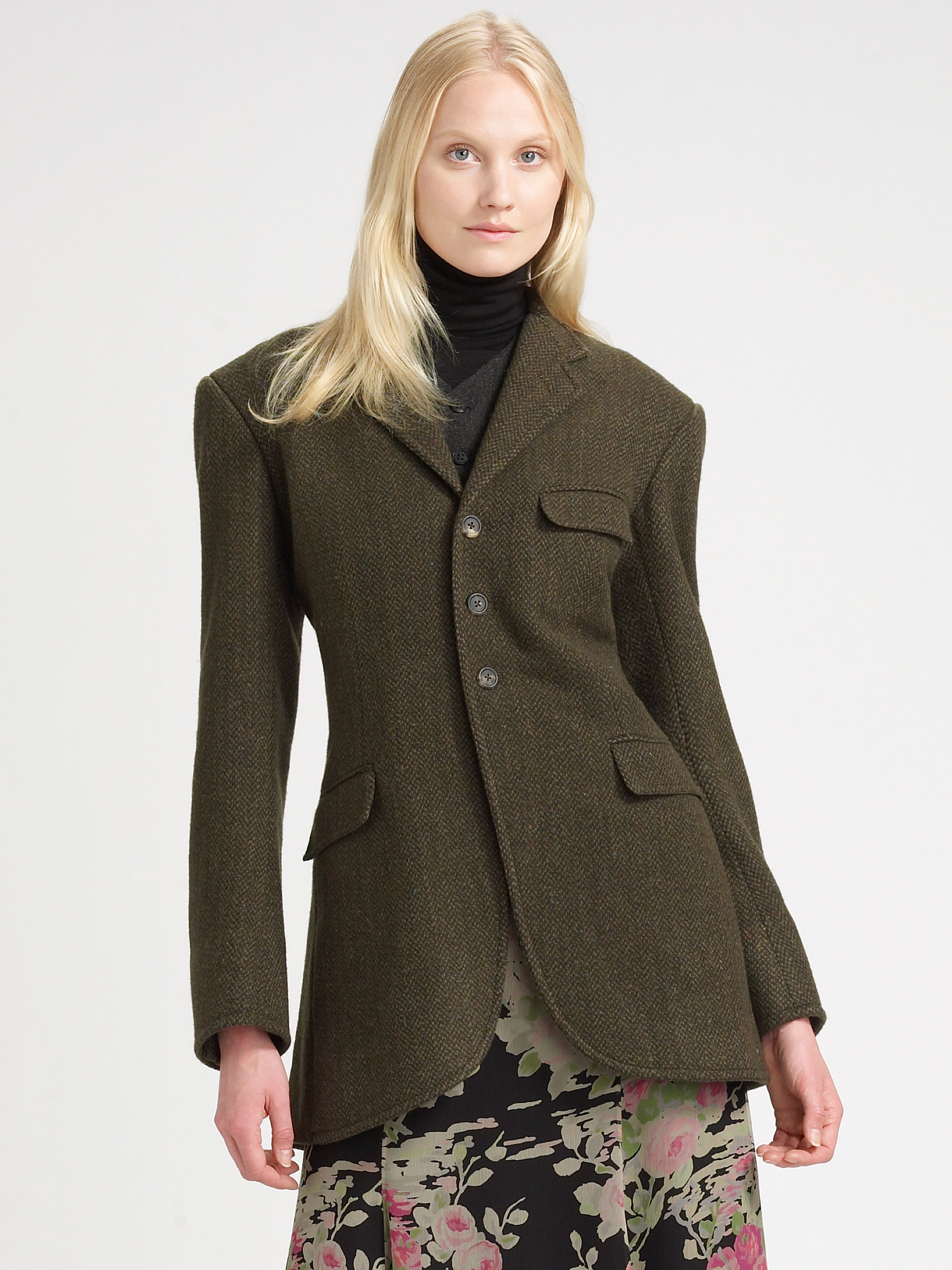 Ralph Lauren Collection Tweed Hacking Jacket in Green (dark olive) | Lyst