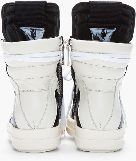 Rick Owens Black Ivory Leather Hightop Geobasket Sneakers in Black | Lyst