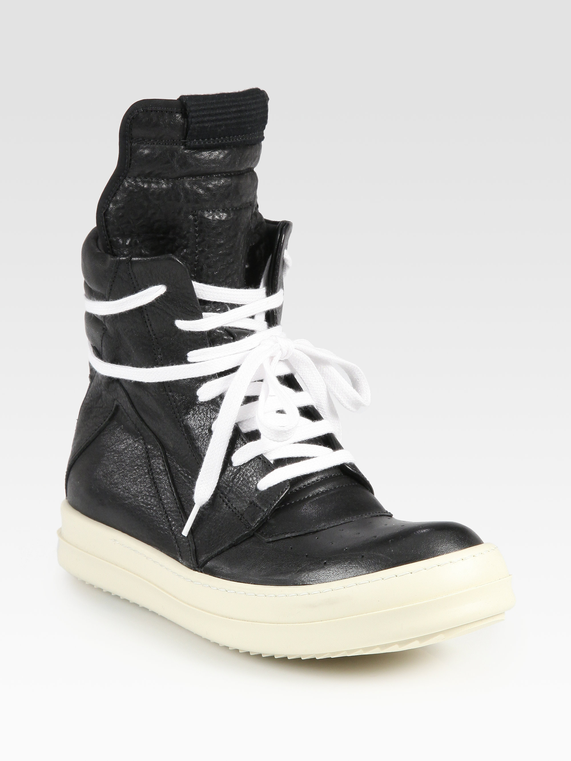 Lyst - Rick Owens High Top Leather Sneakers in Black