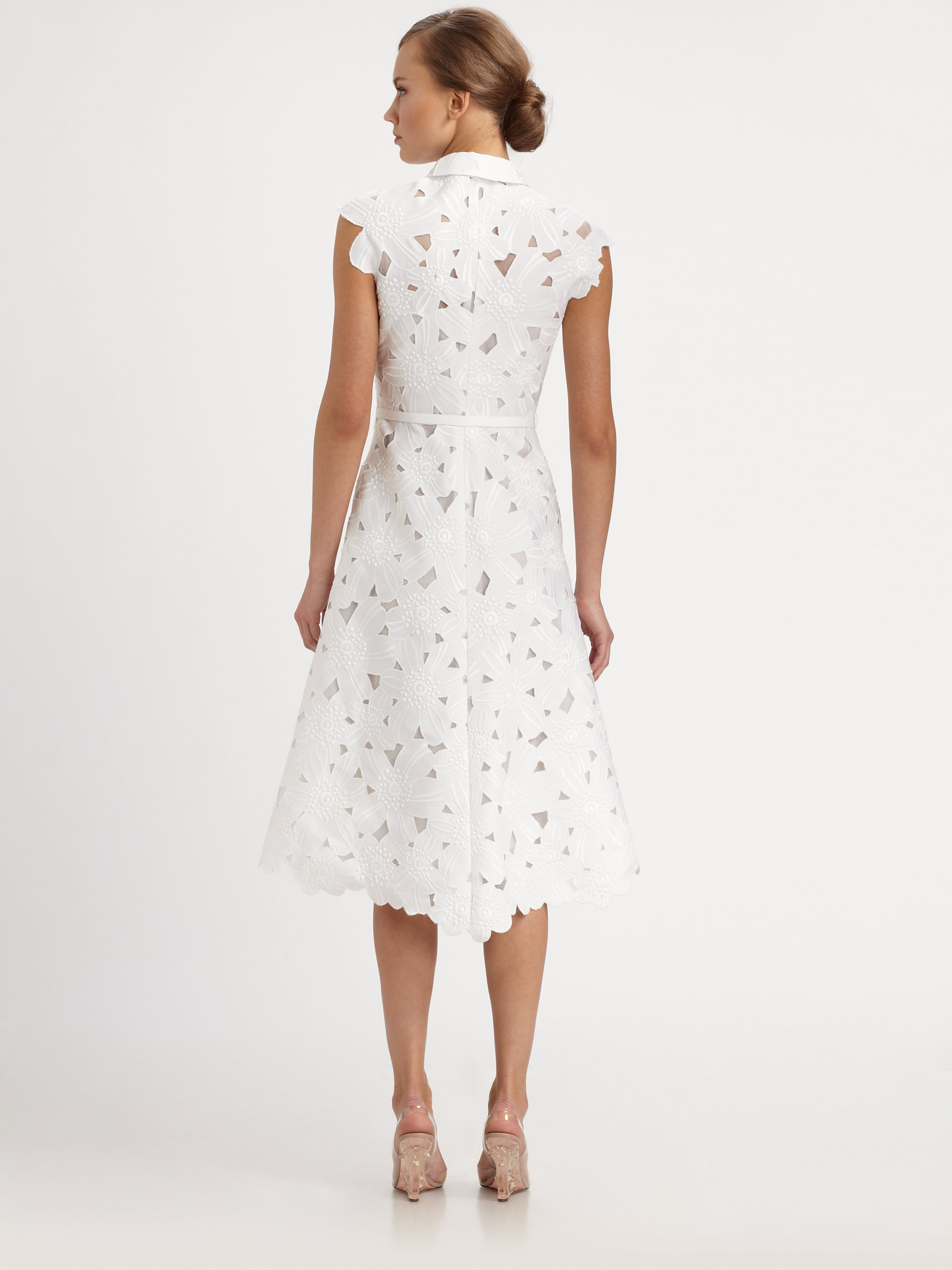 Valentino Daisy Piqueacute Embroidered Dress in White Lyst