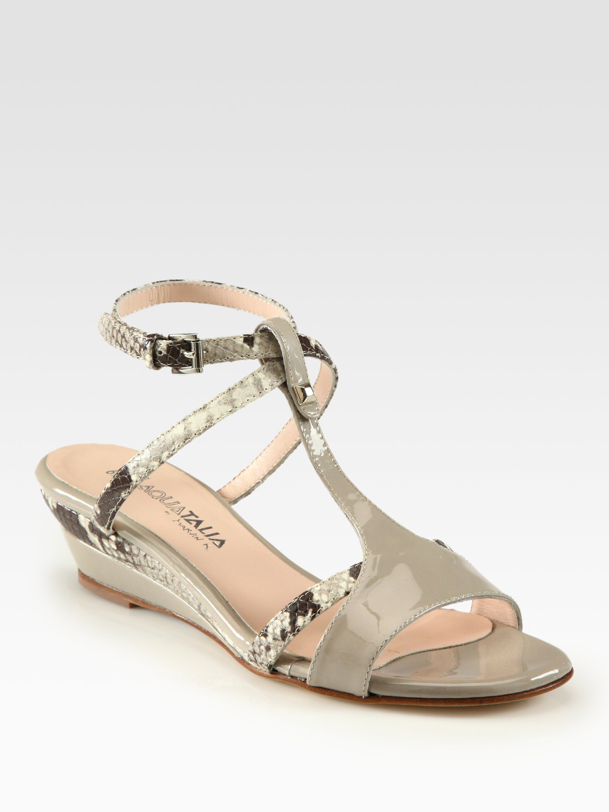 Aquatalia By Marvin K Fiorella Python Patent Leather Wedge Sandals in ...