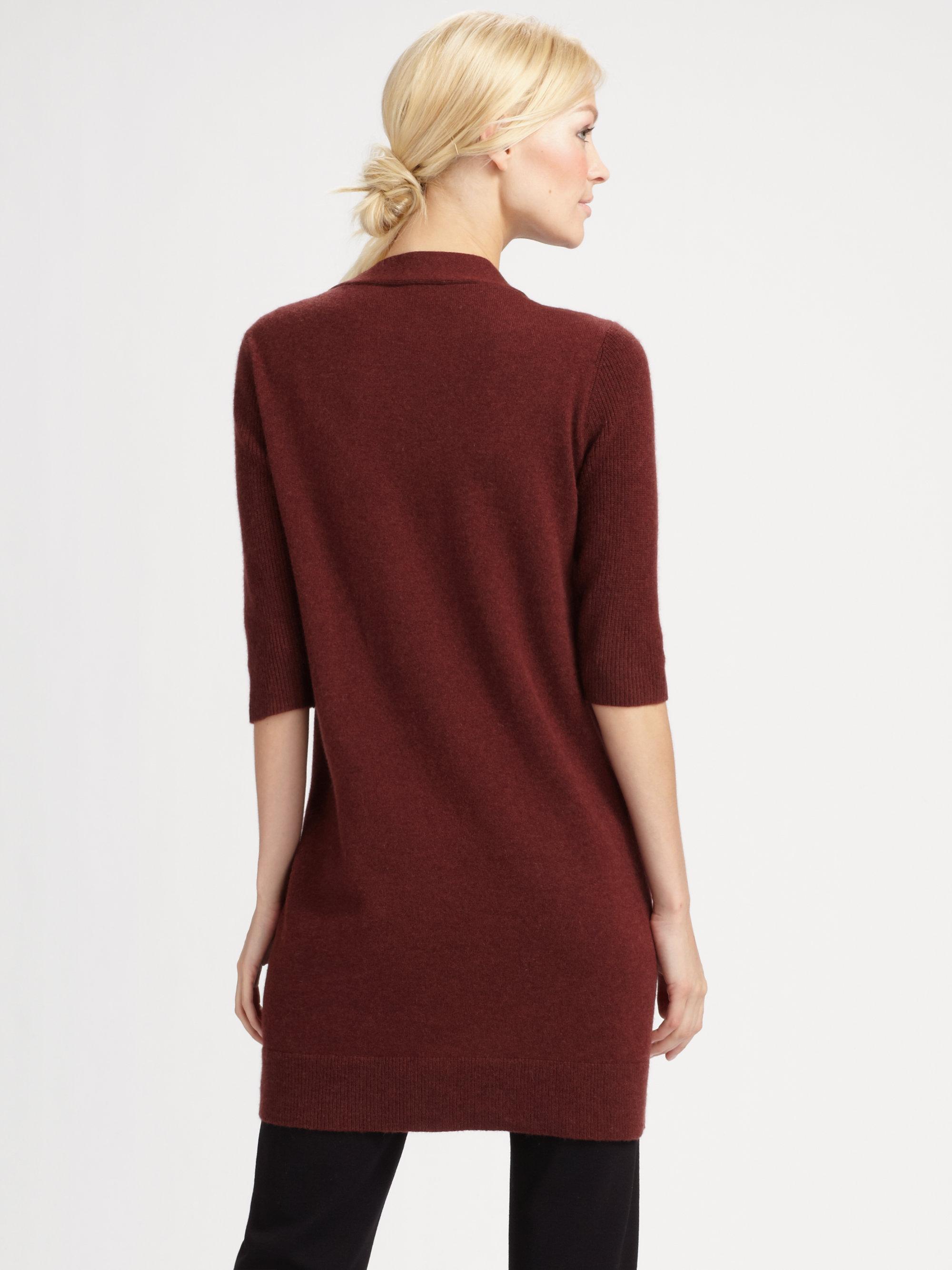  Eileen  fisher  Long Cashmere Cardigan  in Red auburn Lyst