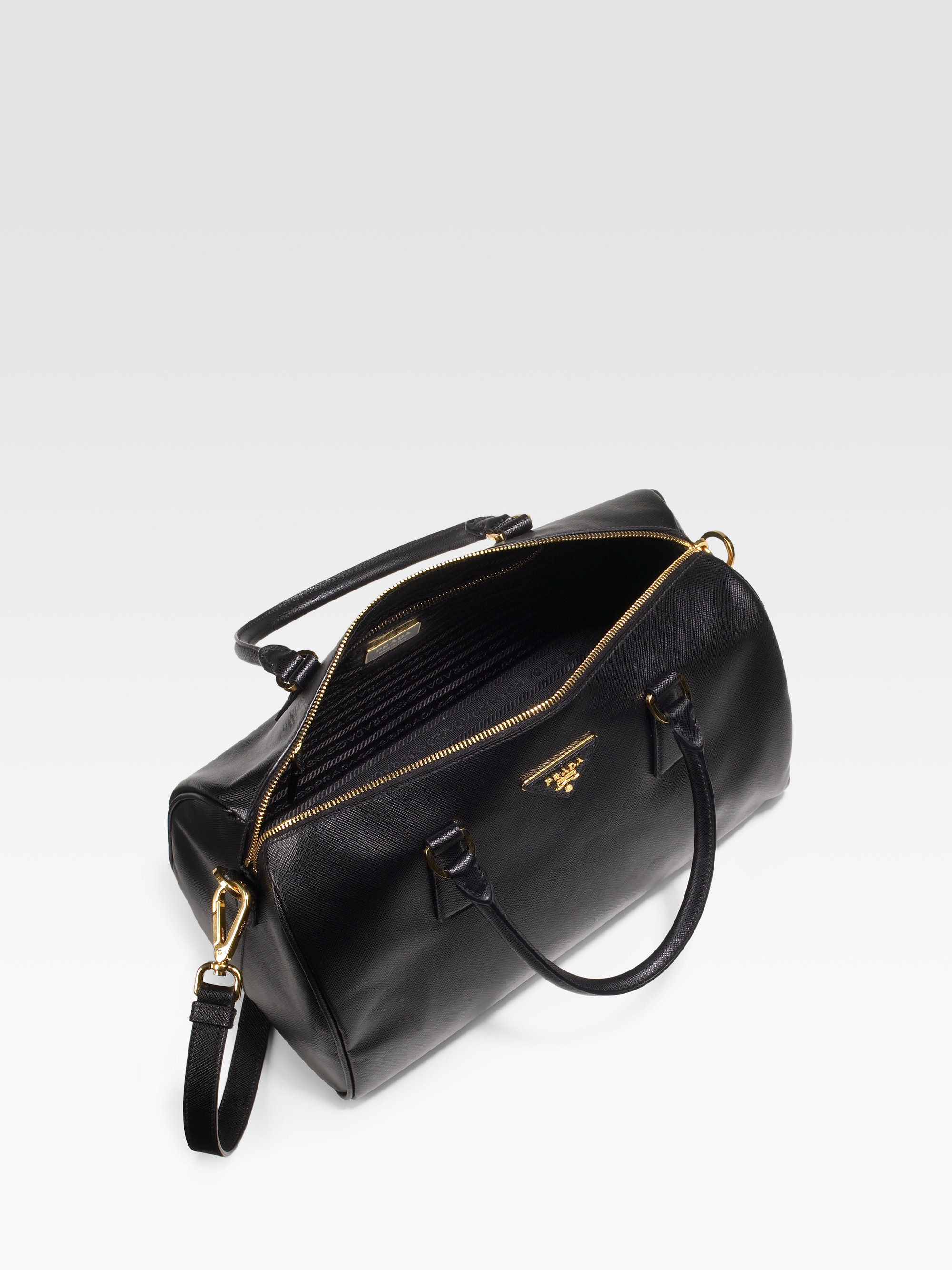 Prada Saffiano Lux Boston Bag in Black | Lyst  