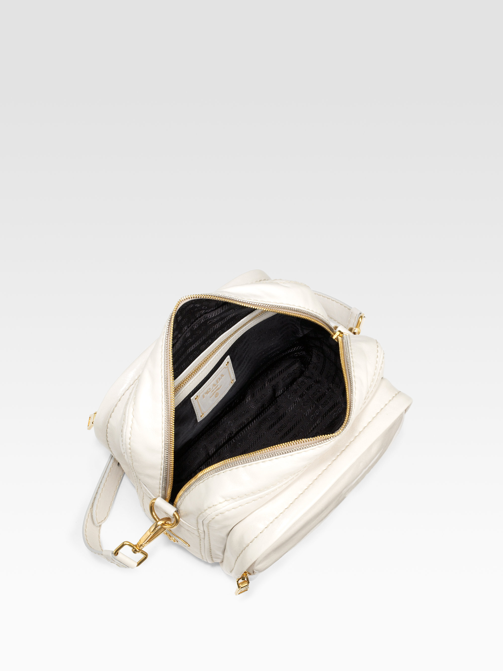 Prada Vitello Shine Camera Bag in White (black) | Lyst