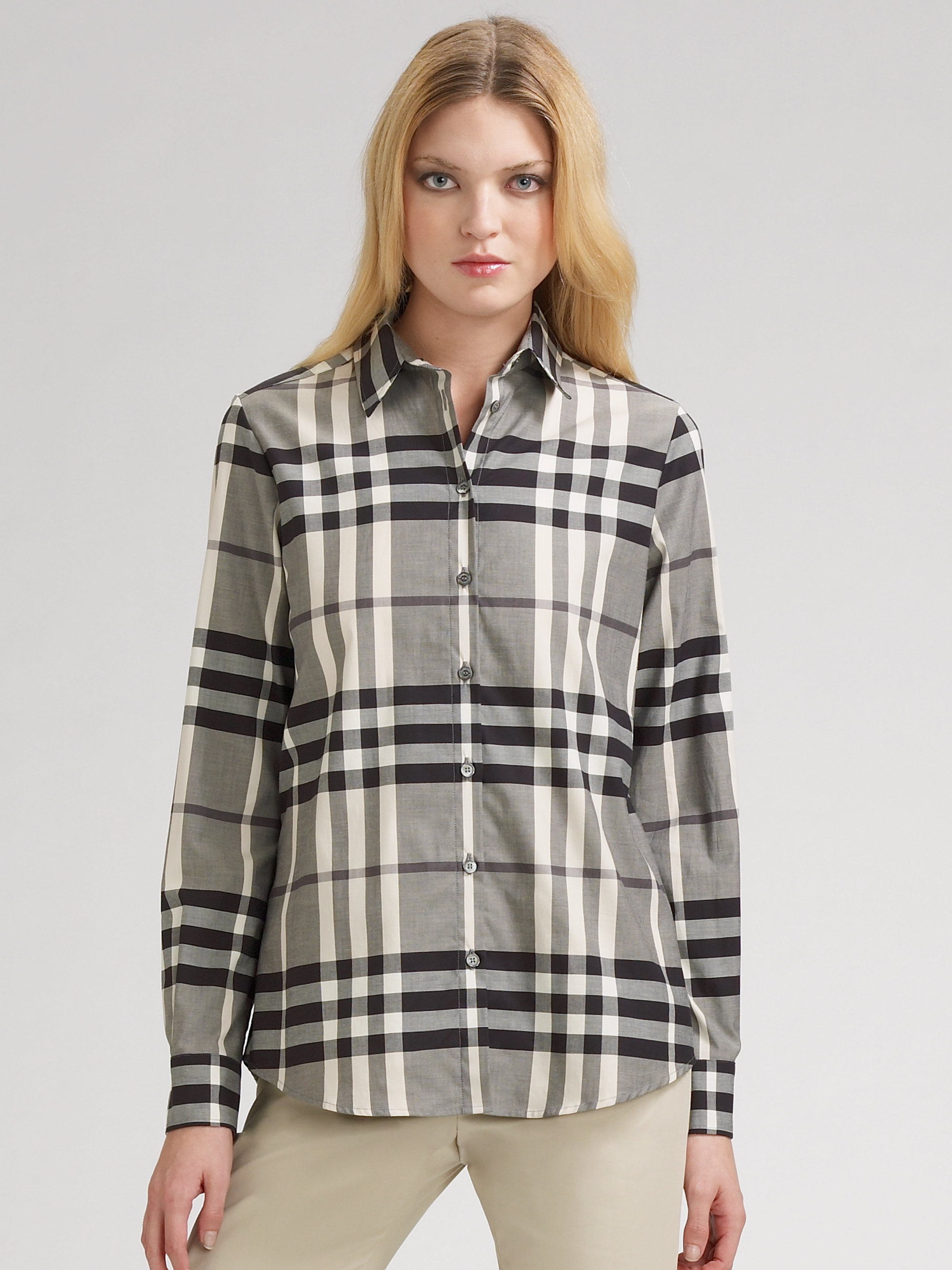 Lyst - Burberry Stretch Cotton Check Shirt in Black