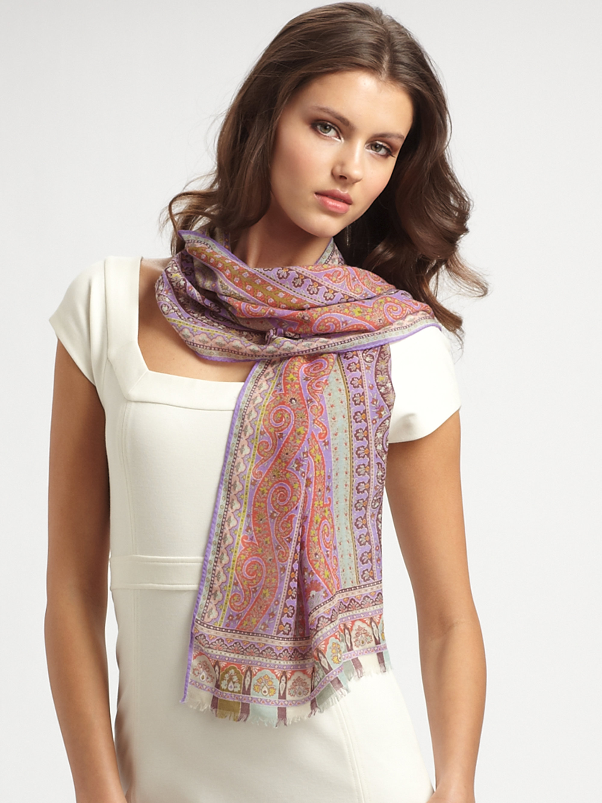 Etro Calcutta Paisley Silk Scarf in Multicolor (pink) | Lyst