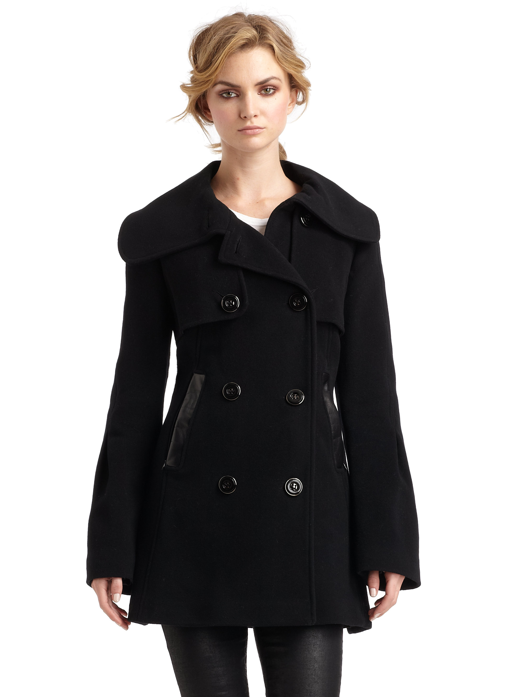 Mackage Double Breasted Peacoat in Black | Lyst