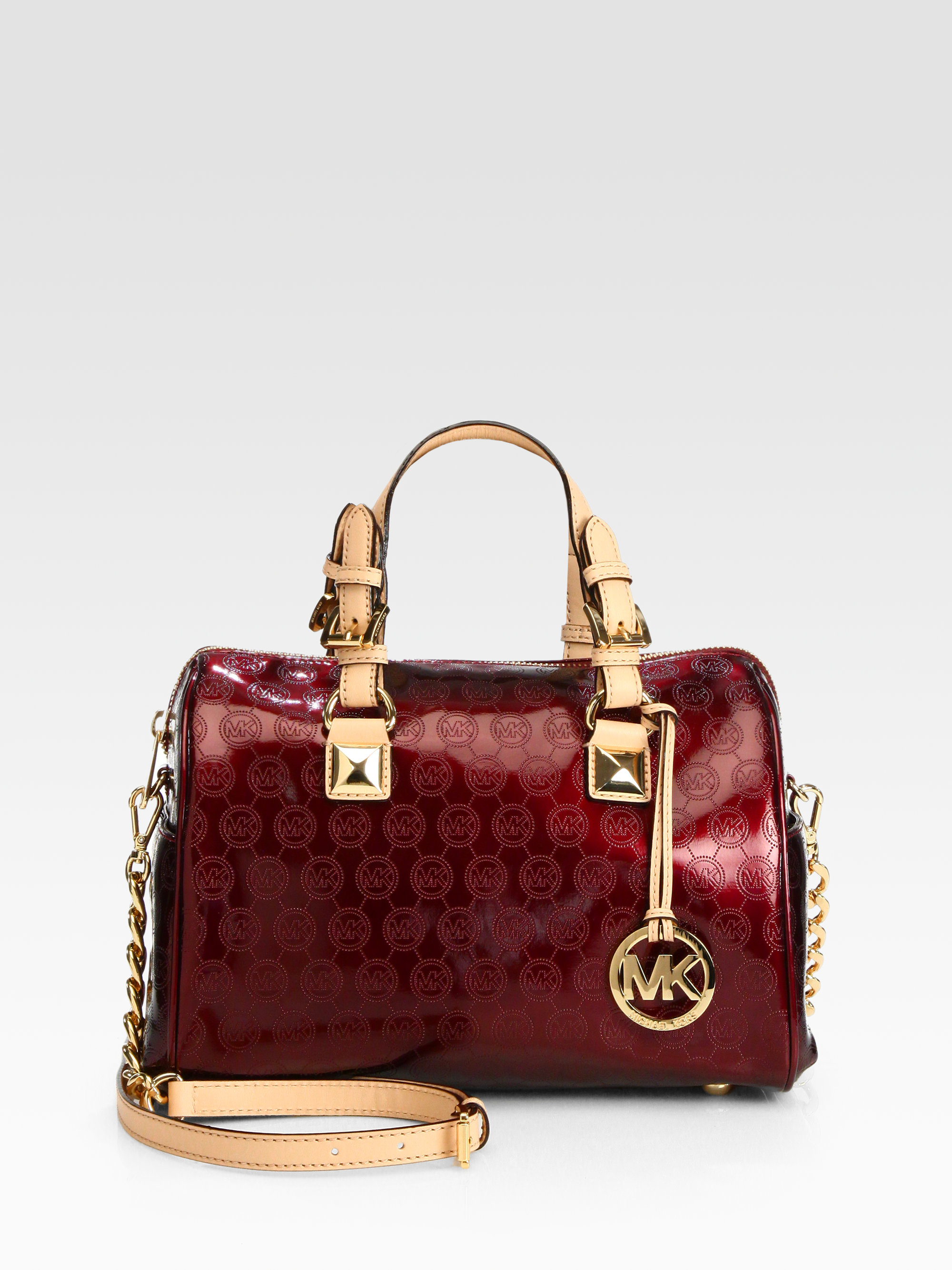 MICHAEL Michael Kors Grayson Patent Leather Logo Satchel in Red - Lyst