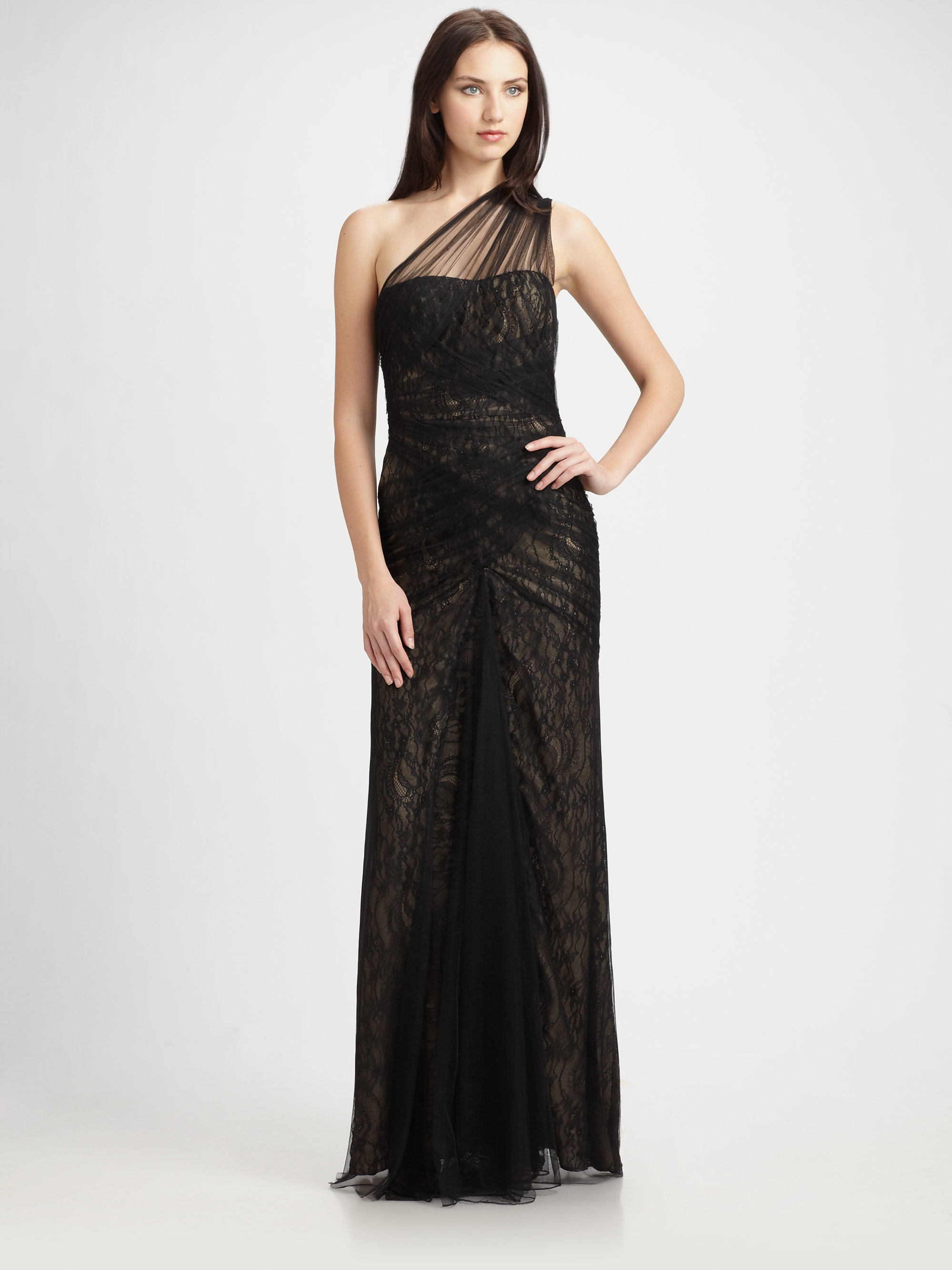 Ml Monique Lhuillier One Shoulder Black Dress