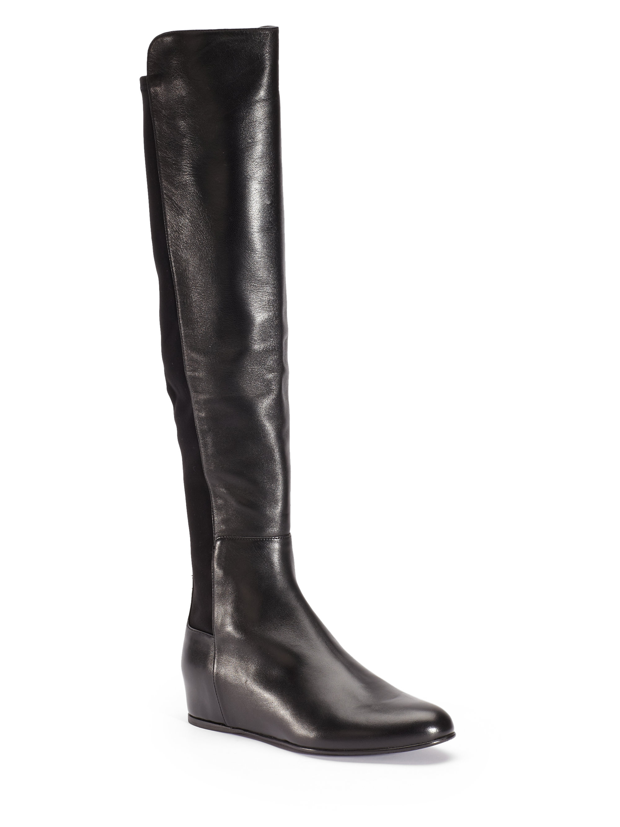 Stuart Weitzman Mainline Nappa Overtheknee Wedge Boots in Black | Lyst