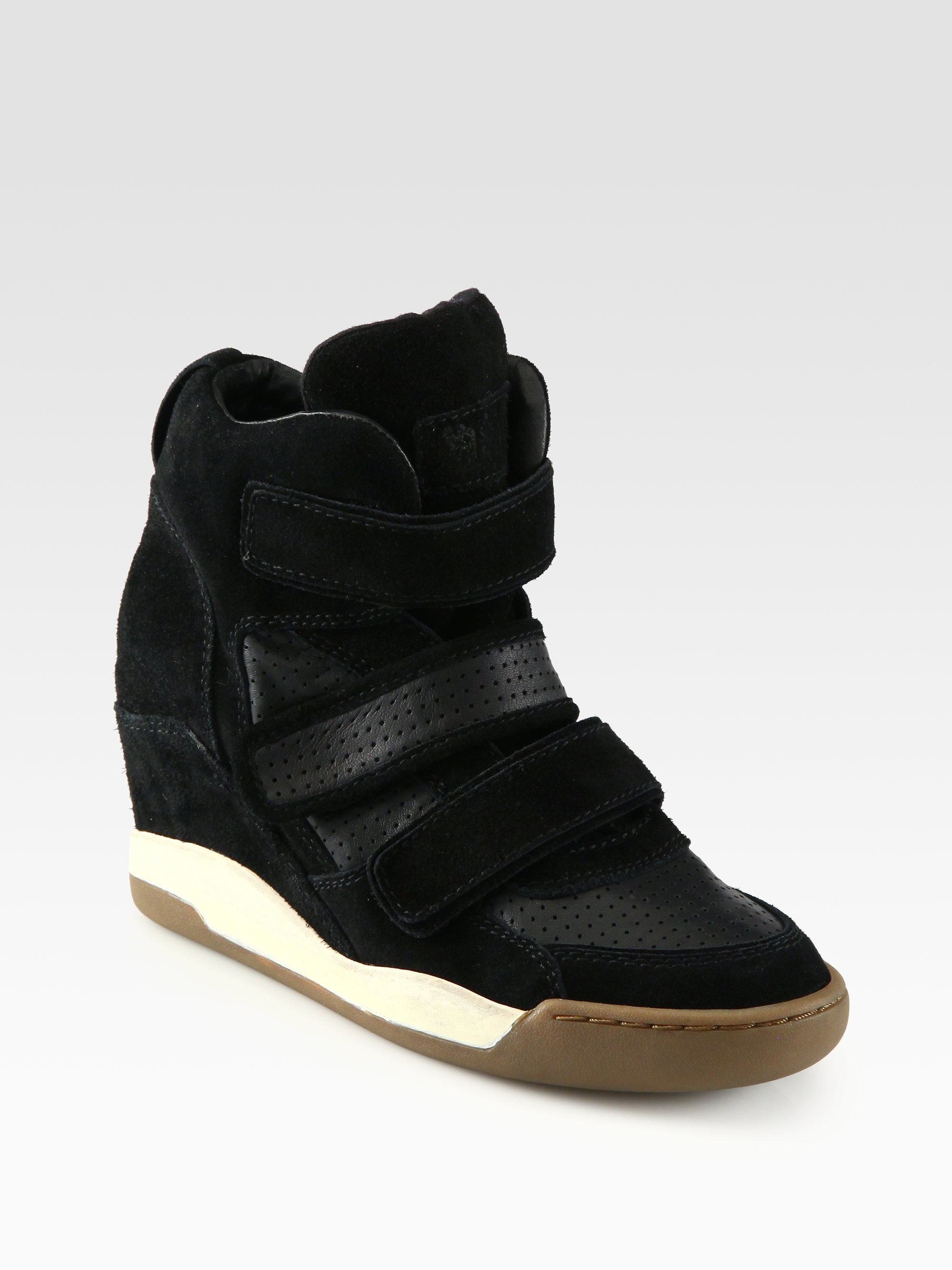 Ash Alex Perforated Leather Suede Wedge Sneakers in Black | Lyst