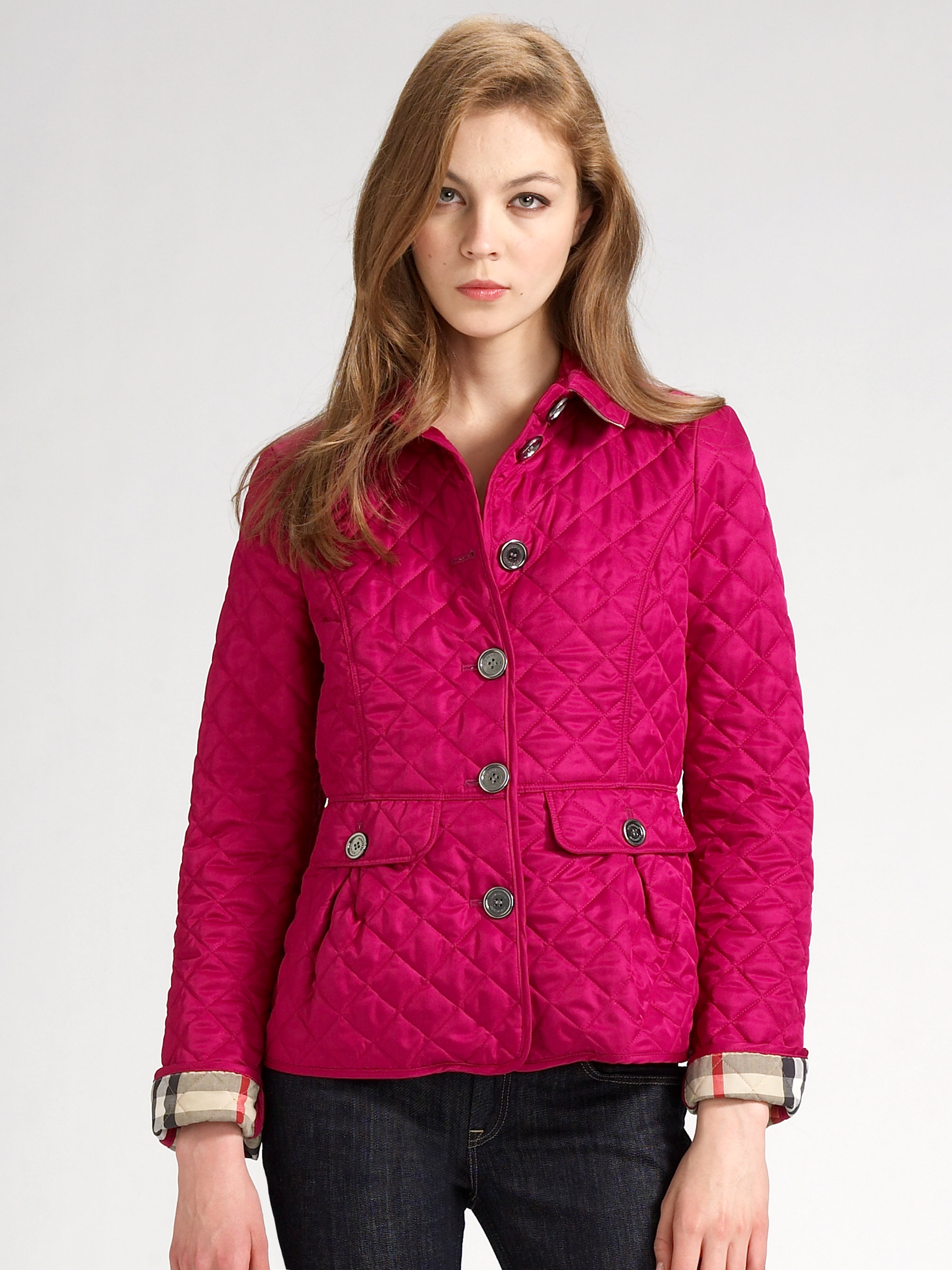 Burberry brit Quilted Jacket in Pink | Lyst