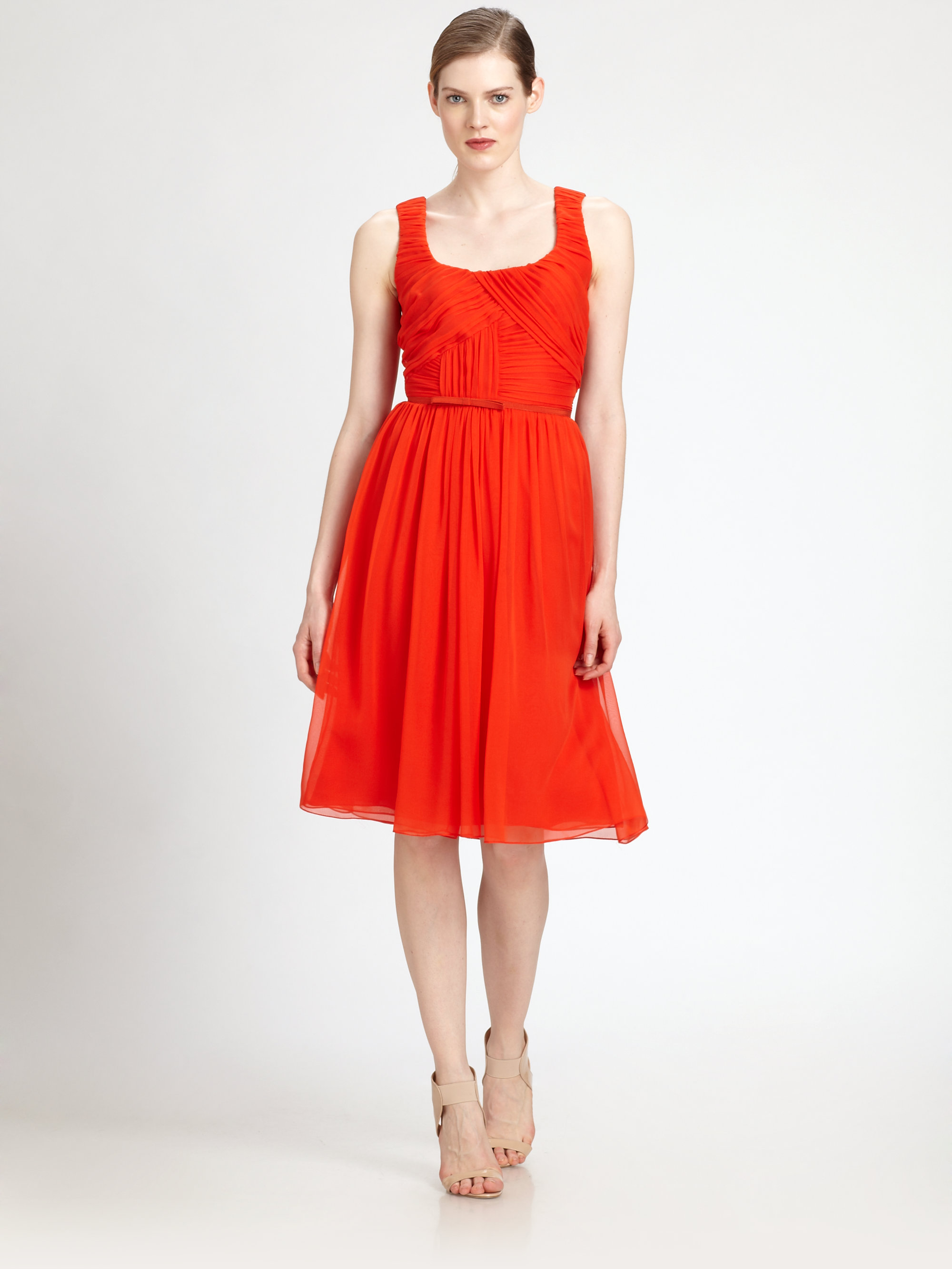 Carolina herrera Silk Chiffon Dress in Red | Lyst