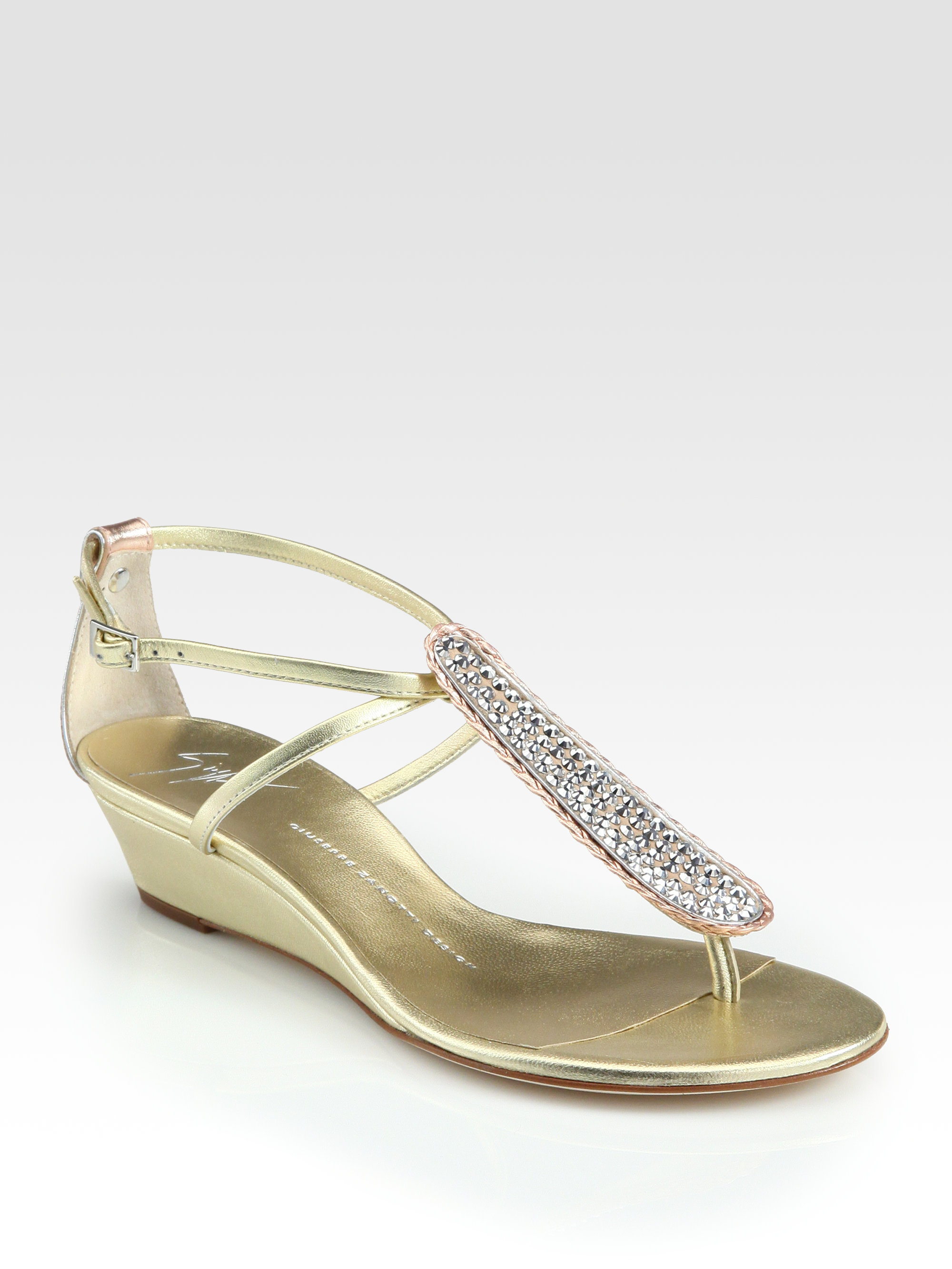 Giuseppe Zanotti Crystalcoated Metallic Leather Wedge Sandals in Gold ...