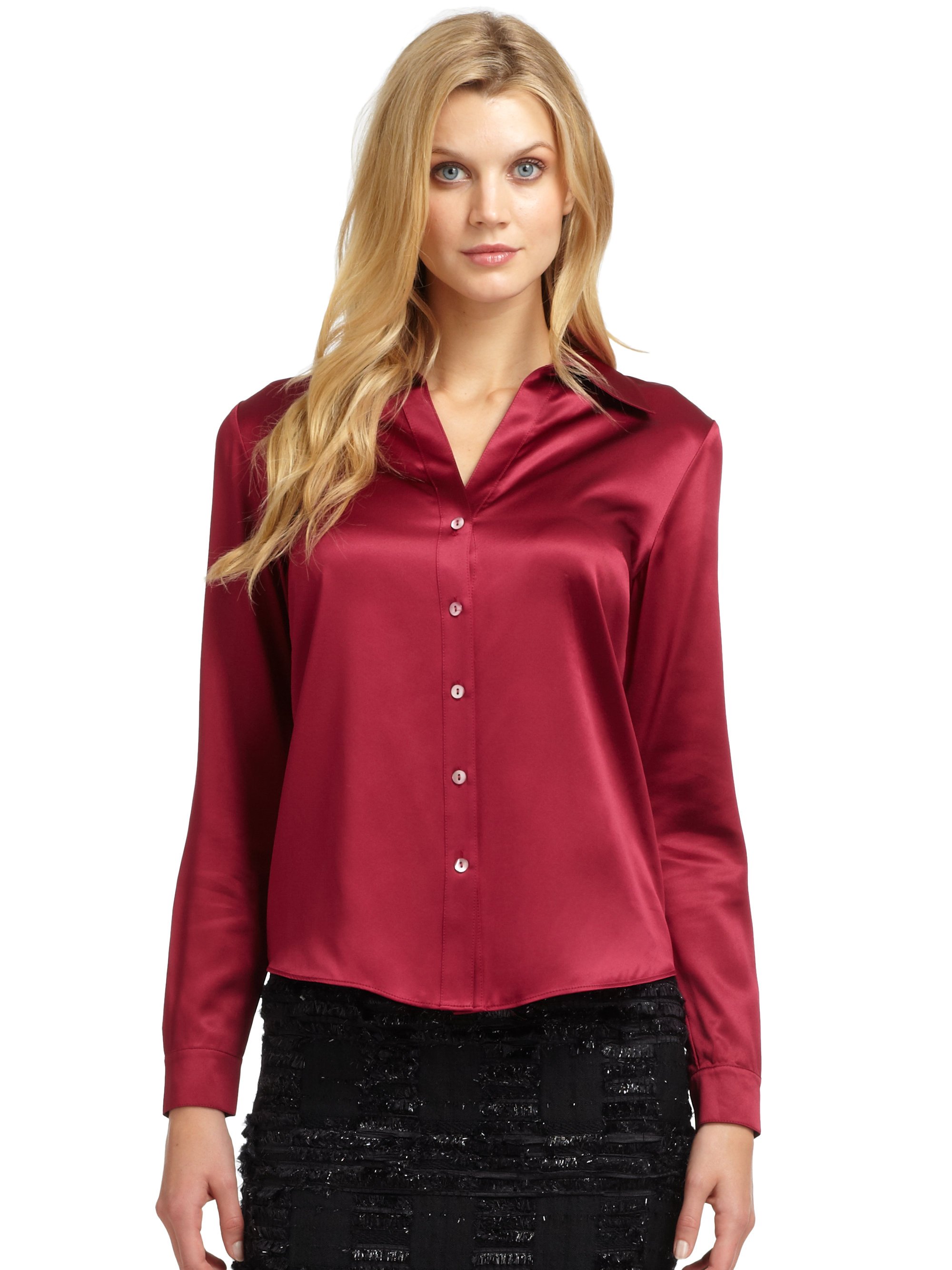 Lyst - Lafayette 148 New York Silk Satin Blouse in Red