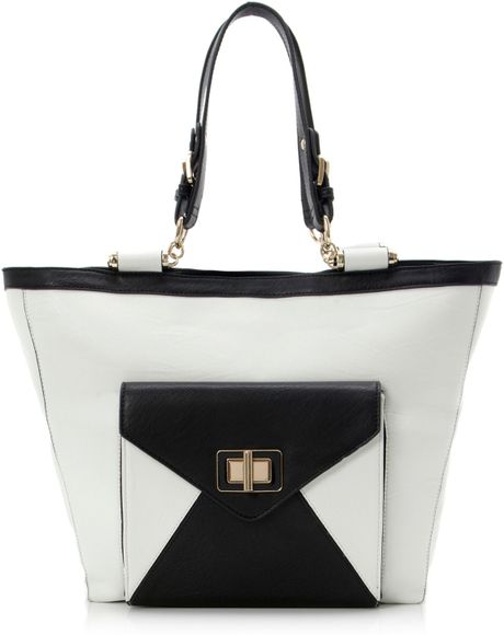 Dune Dipex Pocket Front Shopper Bag in White (black & white) | Lyst