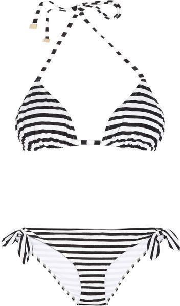 Dolce & Gabbana Striped Triangle Bikini in White (black) | Lyst