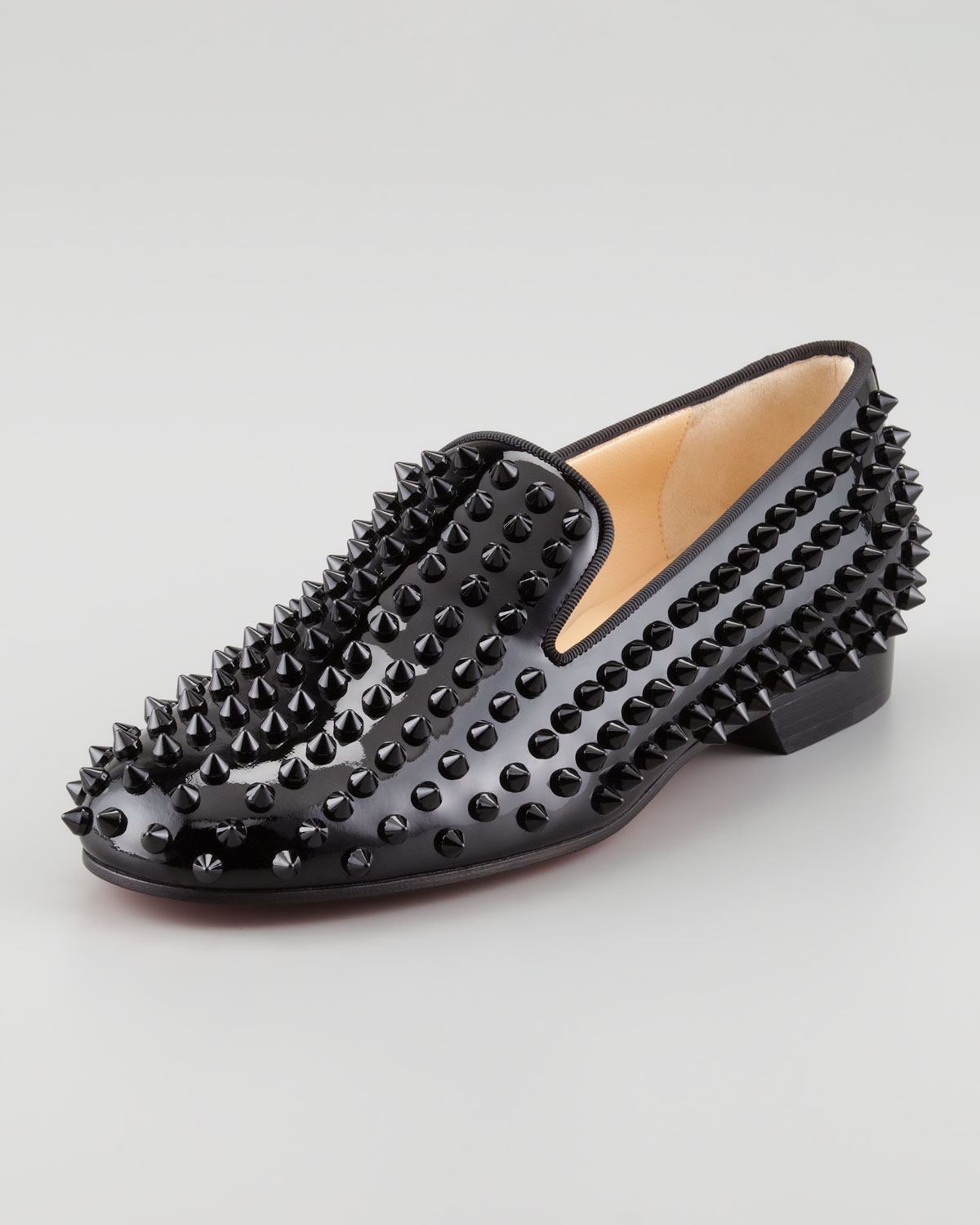 Christian louboutin Rolling Spikes Patent Smoking Slipper in Black ...  