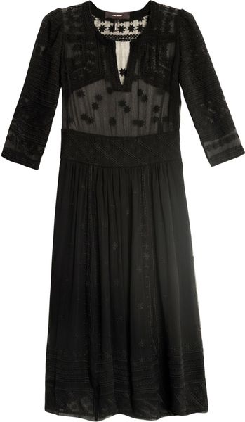 Isabel Marant Ludivine Embroidered Silk Chiffon Dress in Black | Lyst
