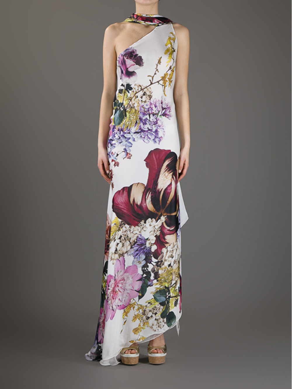 Roberto cavalli One Shoulder Floral Print Dress in Floral | Lyst