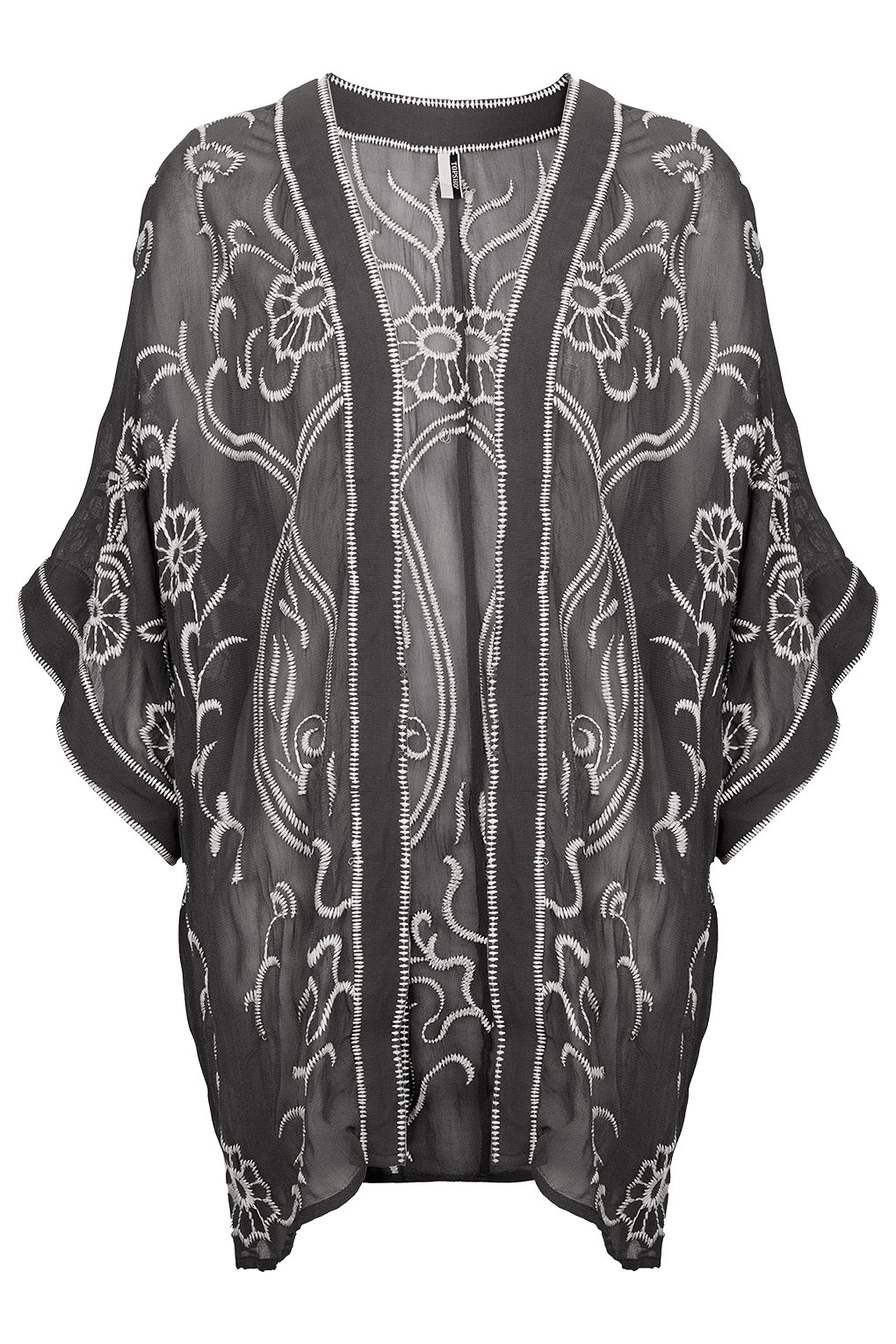 Lyst - Topshop Grey Embroidered Kimono in Gray