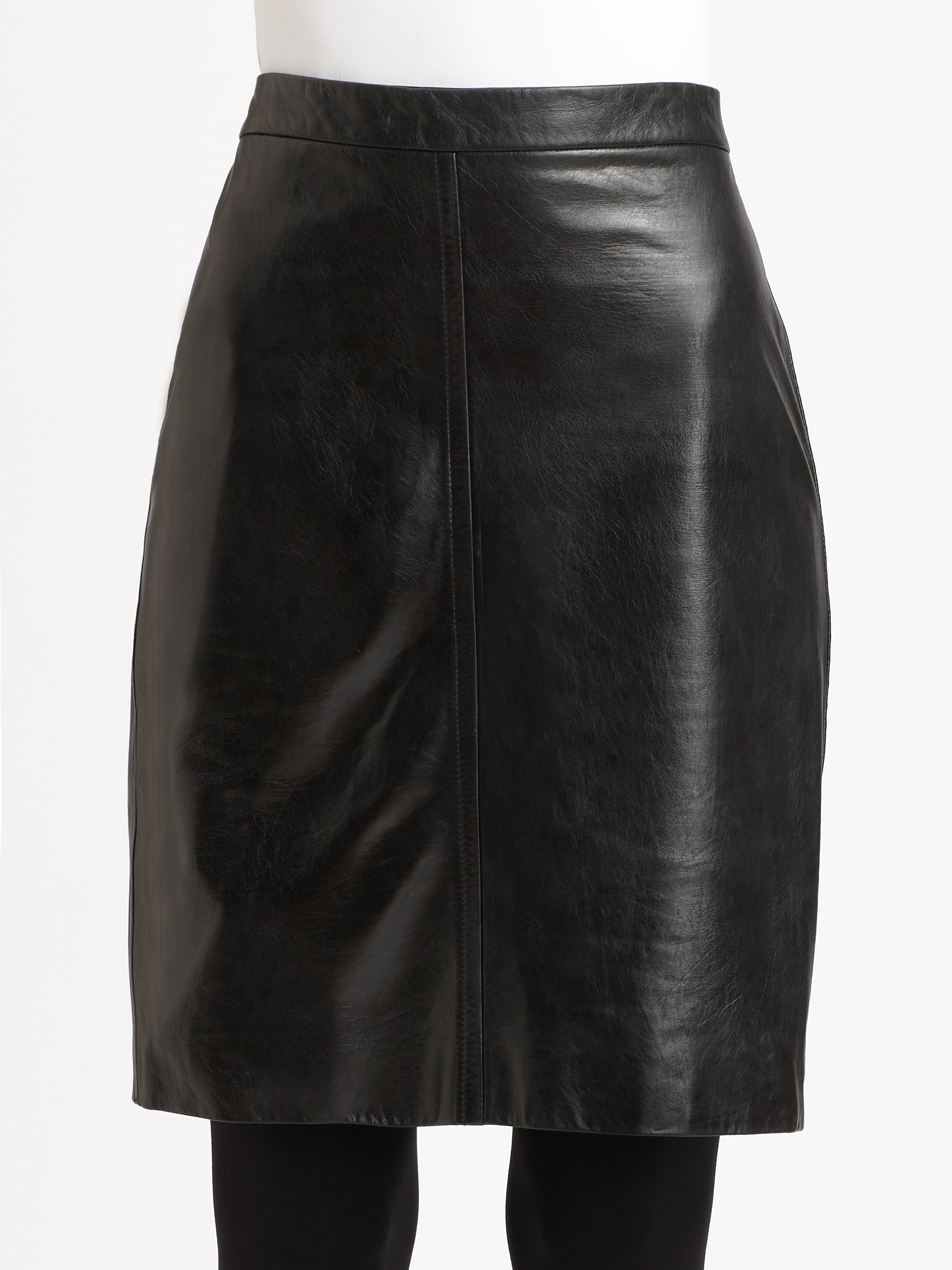 Lyst - Dkny Leather Pencil Skirt in Black