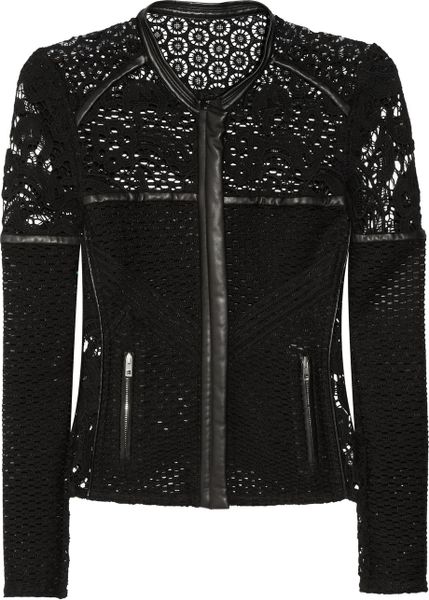 Iro Lewis Leather Trimmed Crochet Knit Cotton Jacket in Black | Lyst