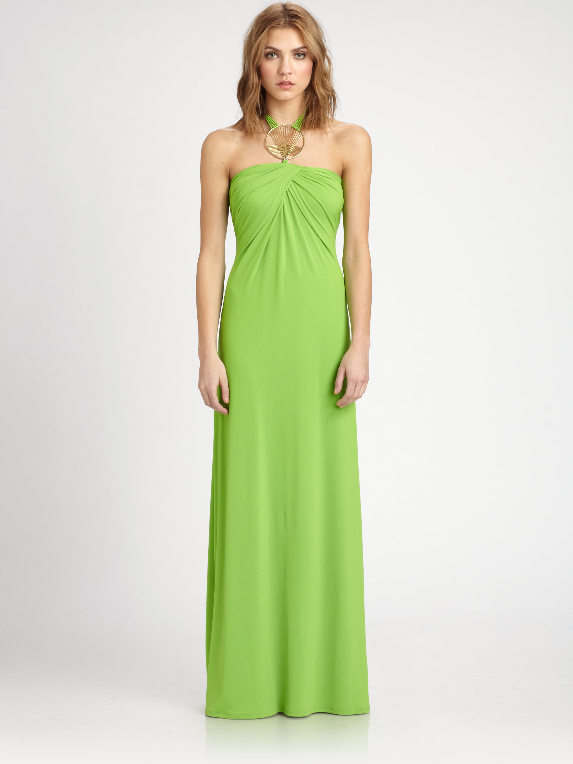 Josie Natori Metalnecklace Halter Dress in Green (rainforest green) | Lyst