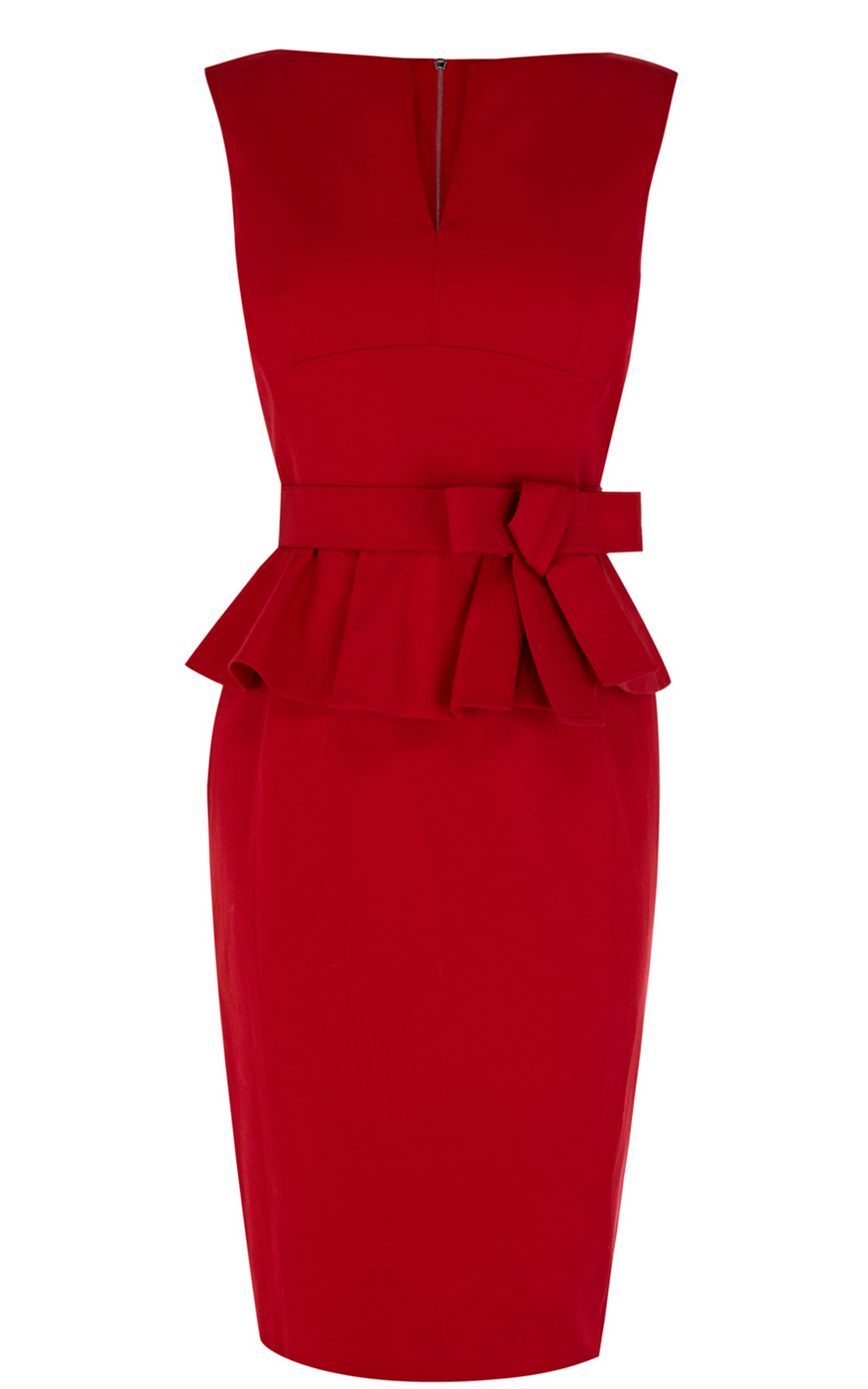 Karen Millen Signature Cotton Peplum Dress in Red | Lyst