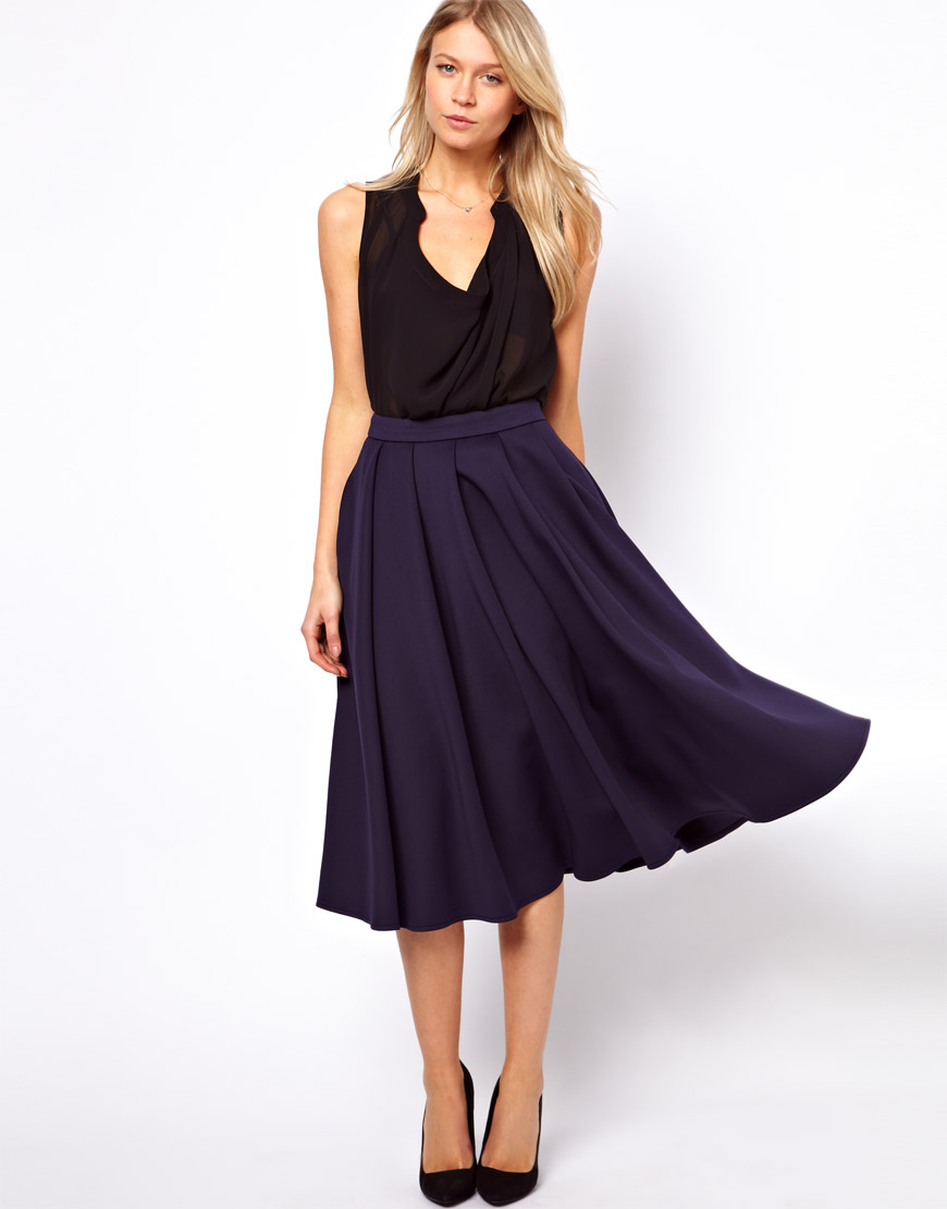 Lyst - Asos Collection Asos Full Midi Skirt with Box Pleats in Blue