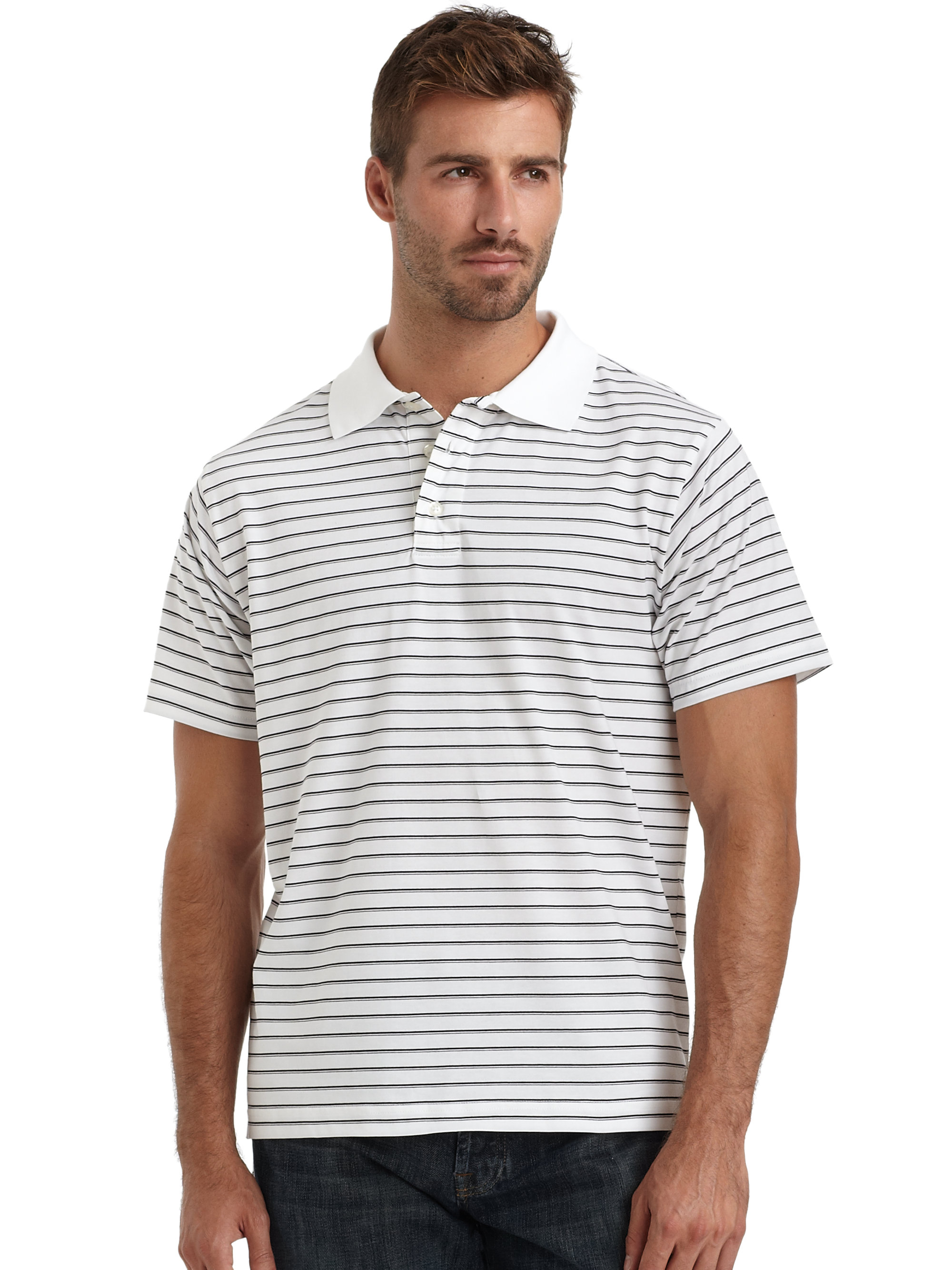 Saks fifth avenue black label Striped Ice Cotton Polo Shirt in White ...