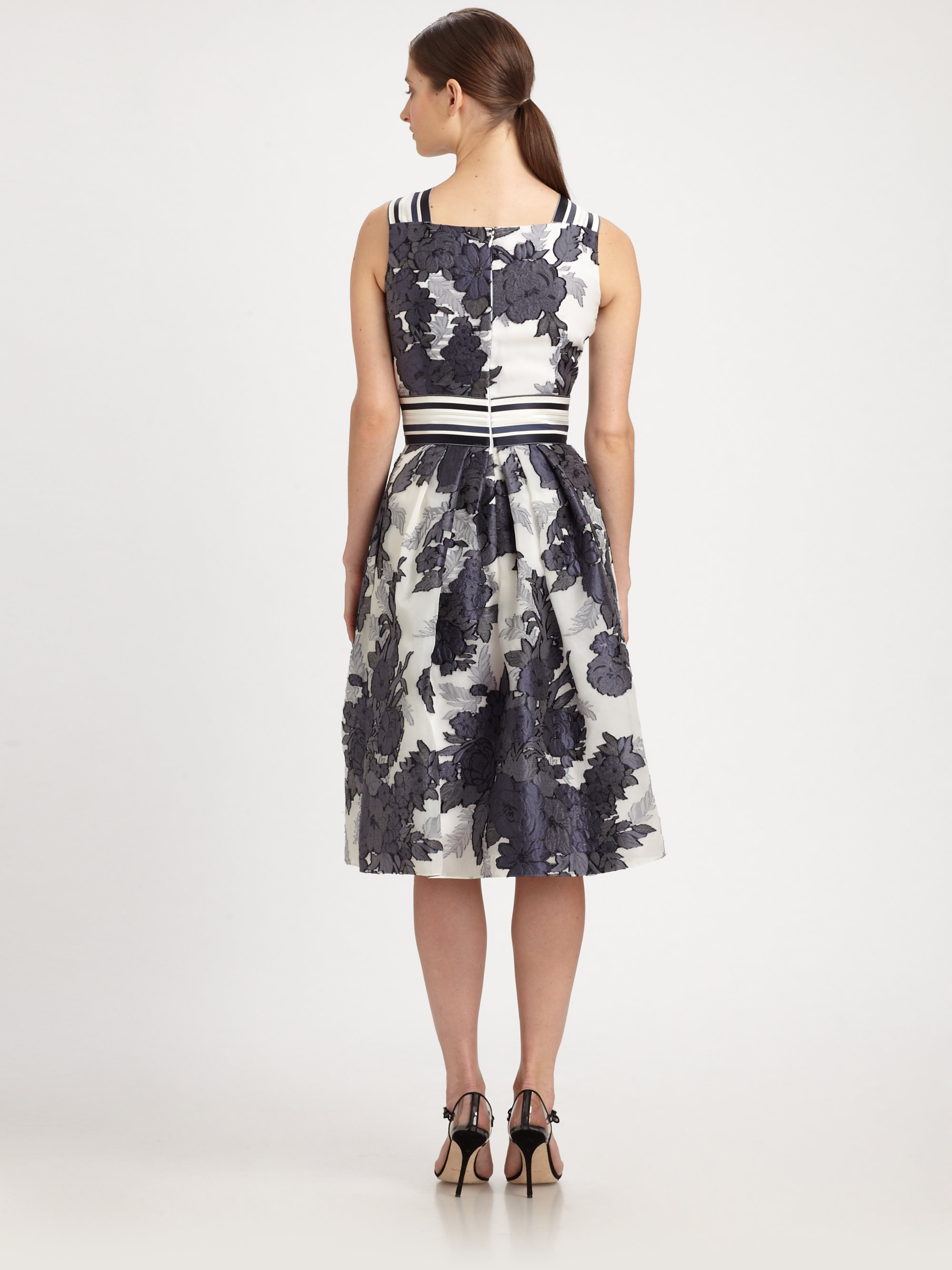 Lyst - Carolina Herrera Floral Jacquard Dress in Blue