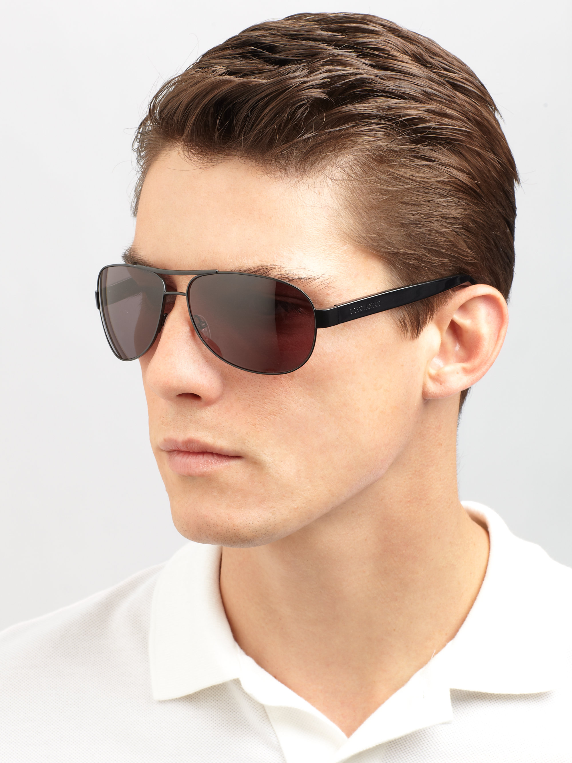 Lyst - Giorgio Armani Semi Matte Aviator Sunglasses in Black for Men