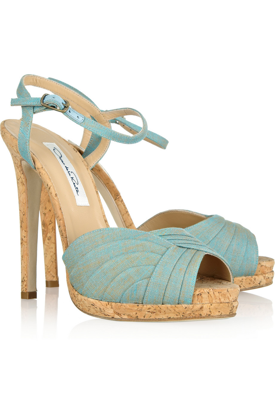 Lyst - Oscar De La Renta Avani Linen and Cork Platform Sandals in Blue