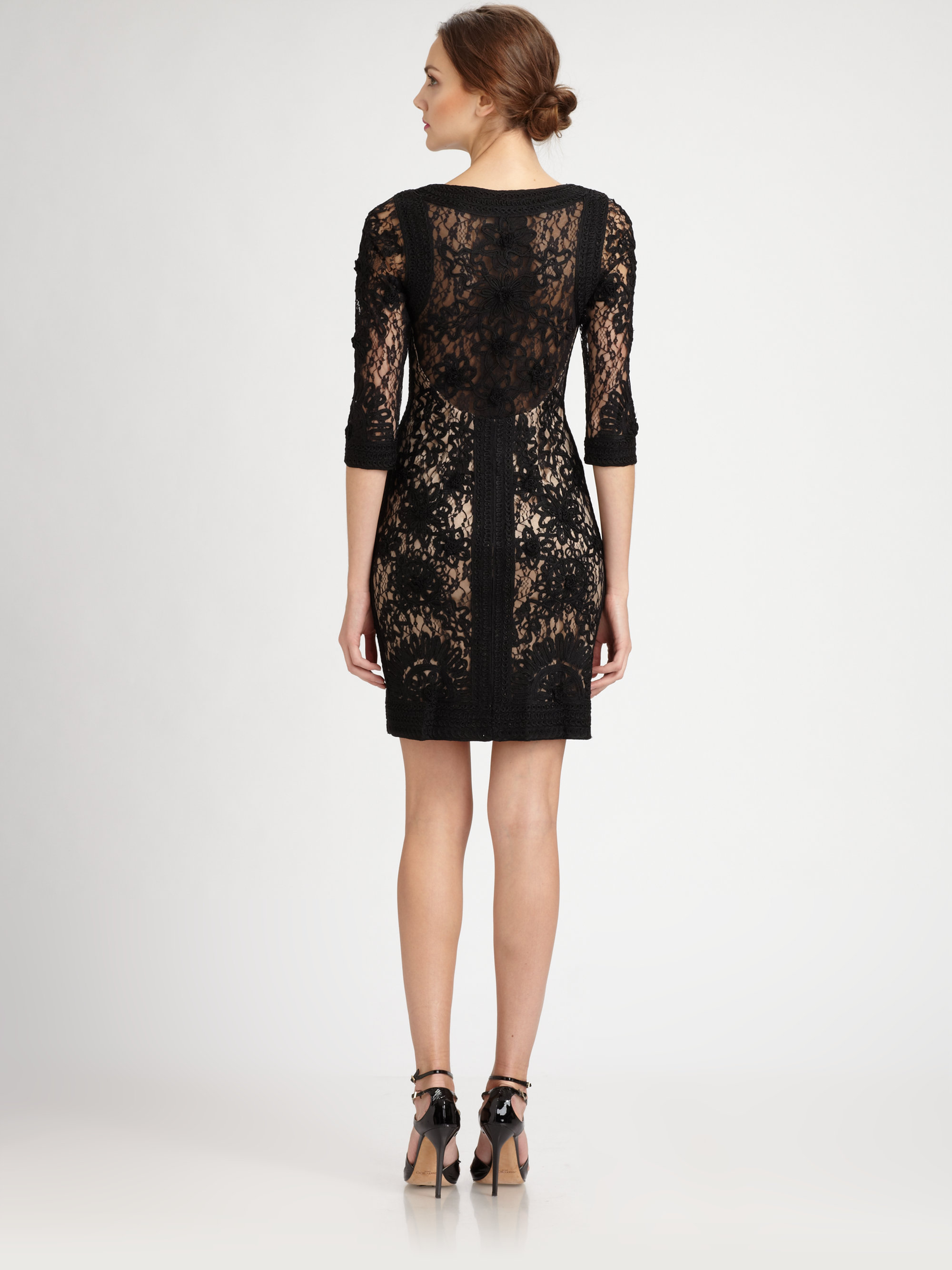 Sue wong Embroidered Lace Dress in Black | Lyst