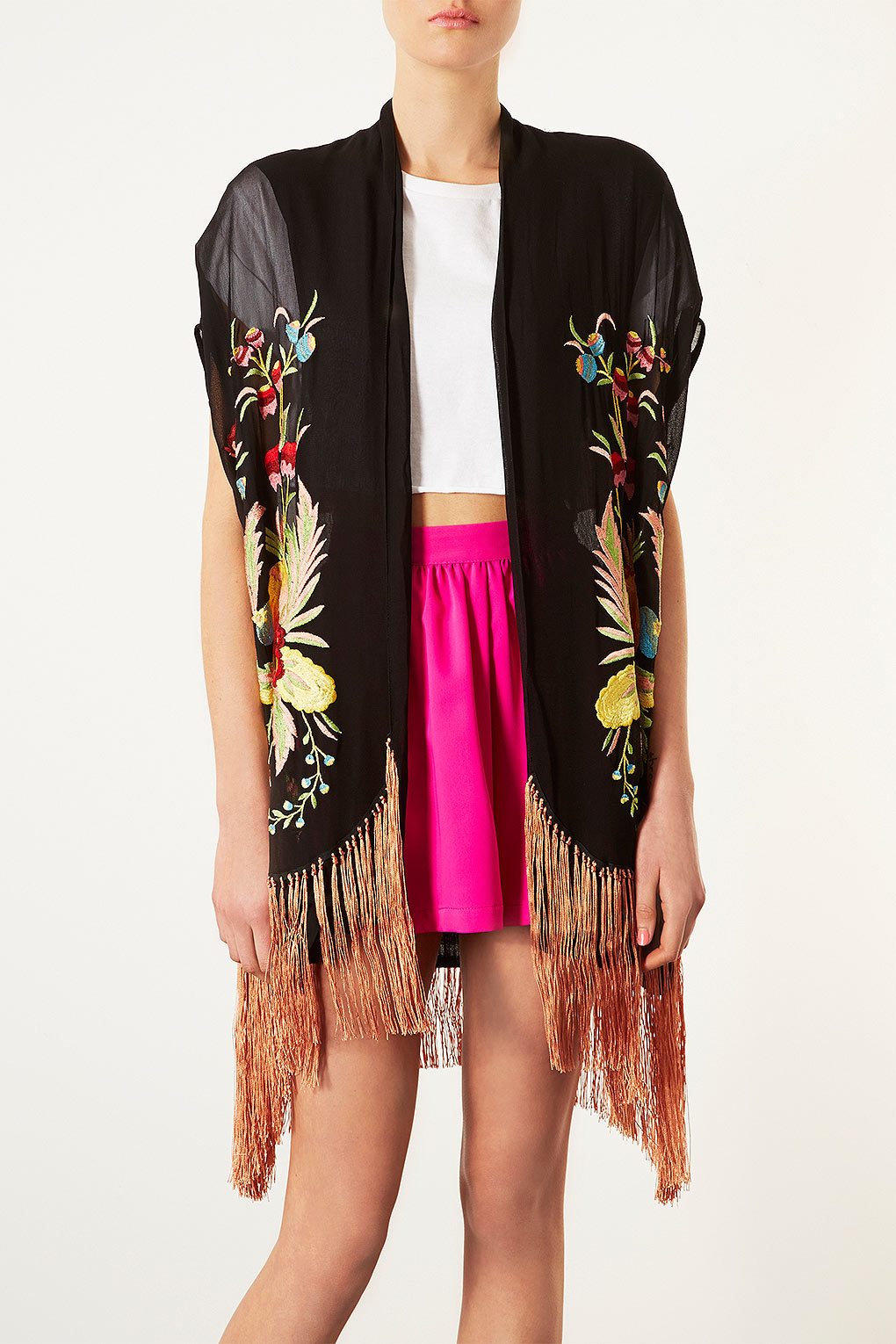Lyst Topshop Floral Embroidered Kimono In Black
