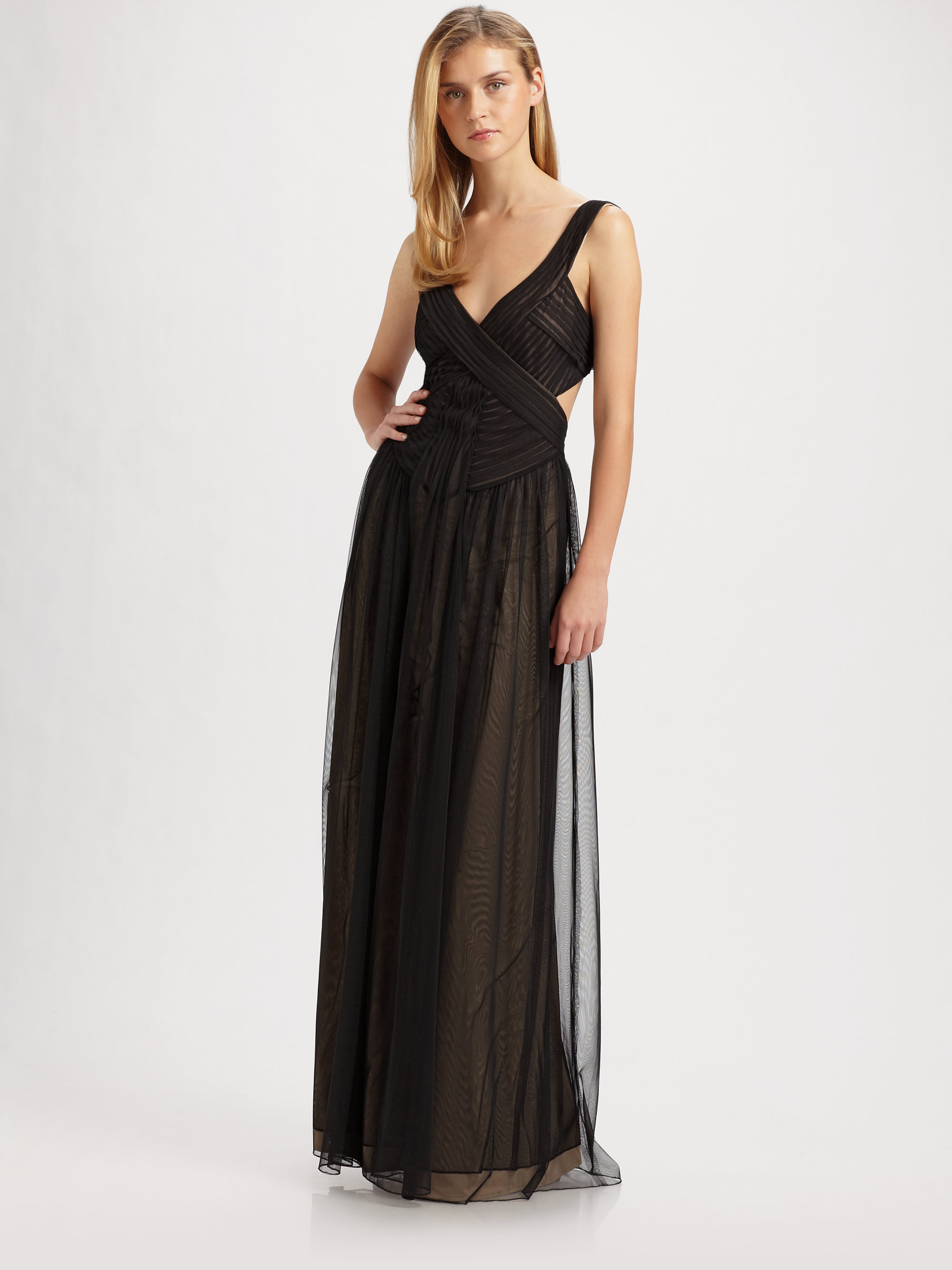 Lyst Bcbgmaxazria Mara Bandage Tulle Dress In Black Gallery