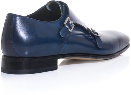 Campanile Double Monk Strap Leather Shoes in Blue for Men | Lyst